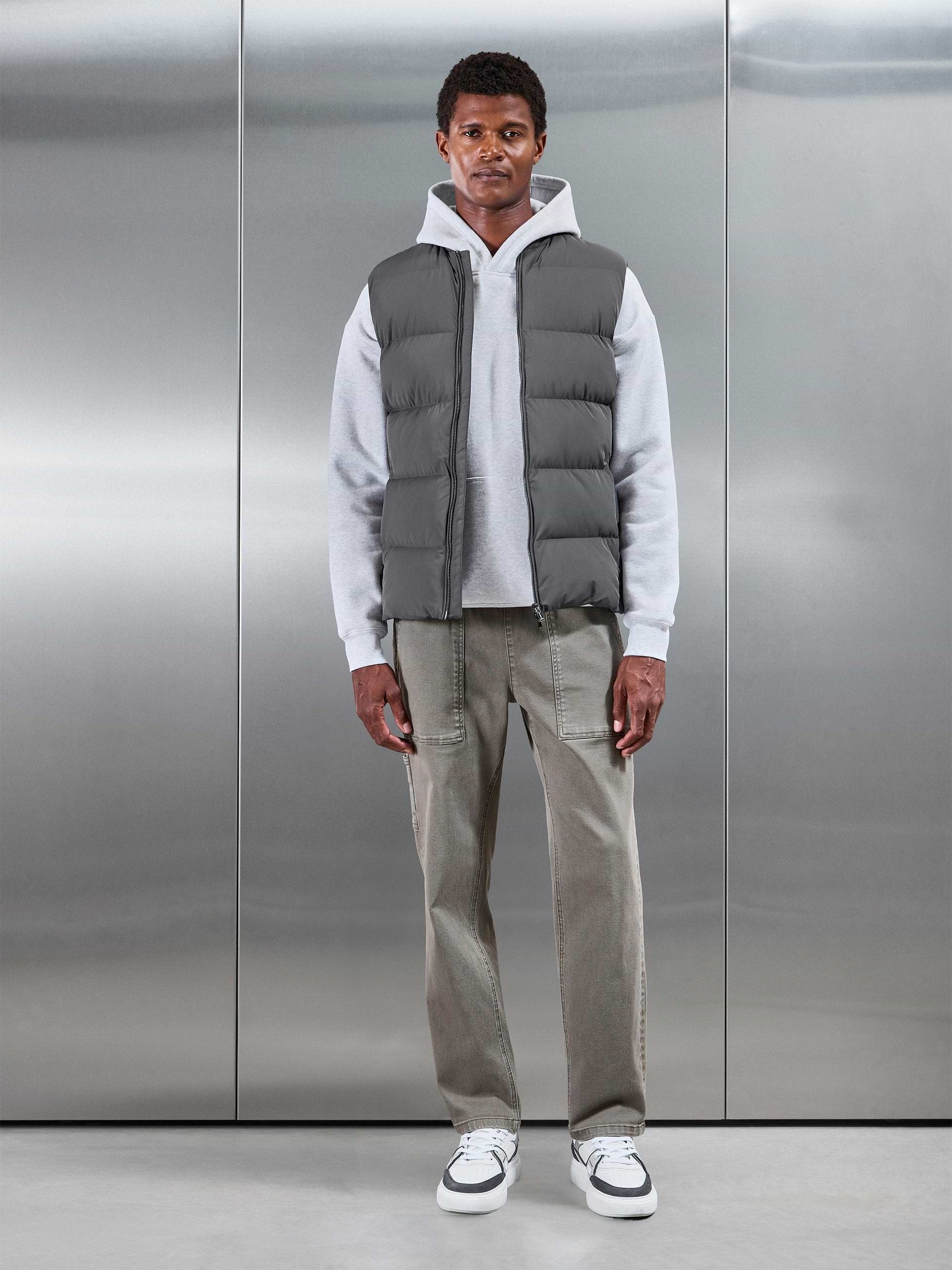 Quilted Bomber Puffer Gilet in Grey