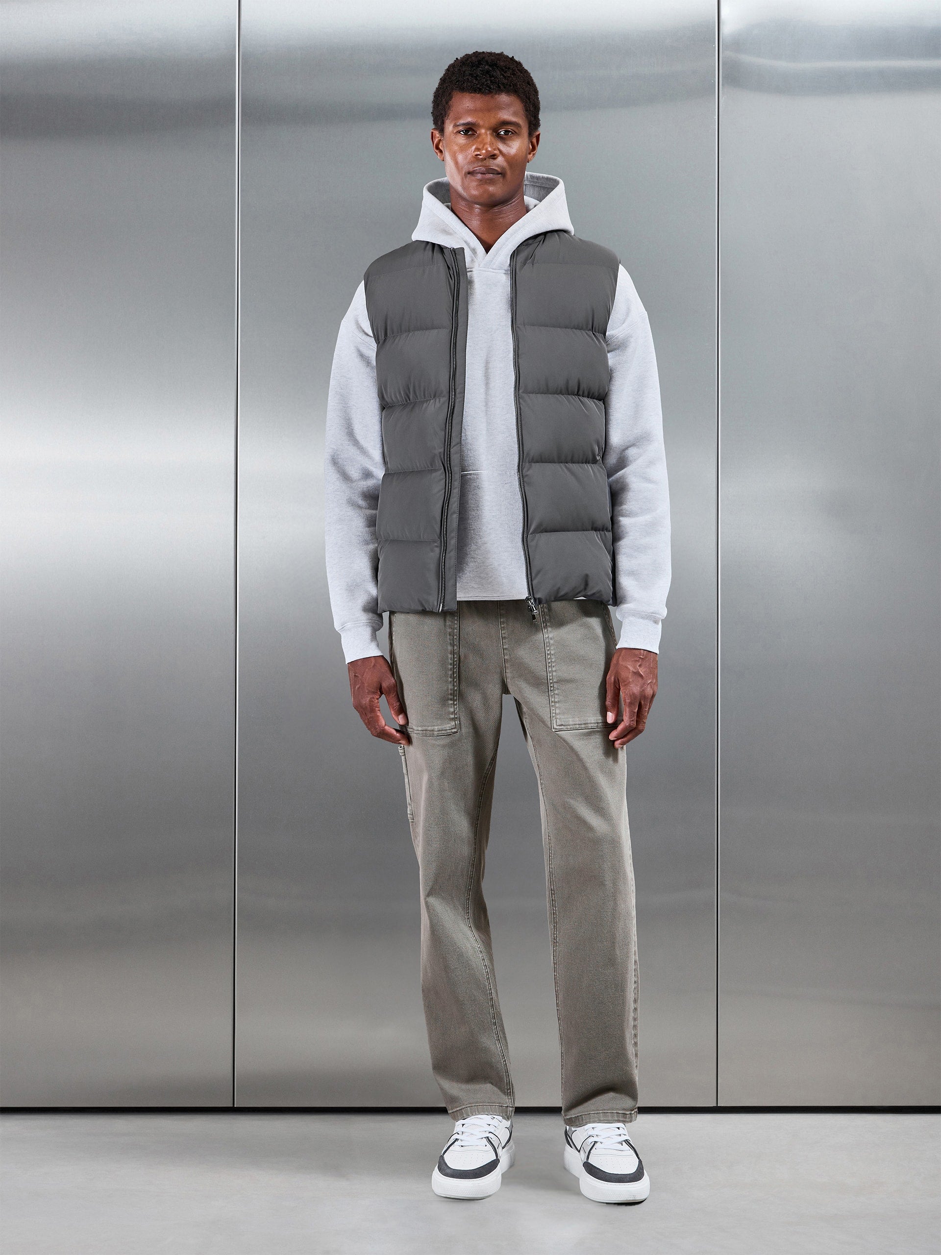 Quilted Bomber Puffer Gilet in Grey