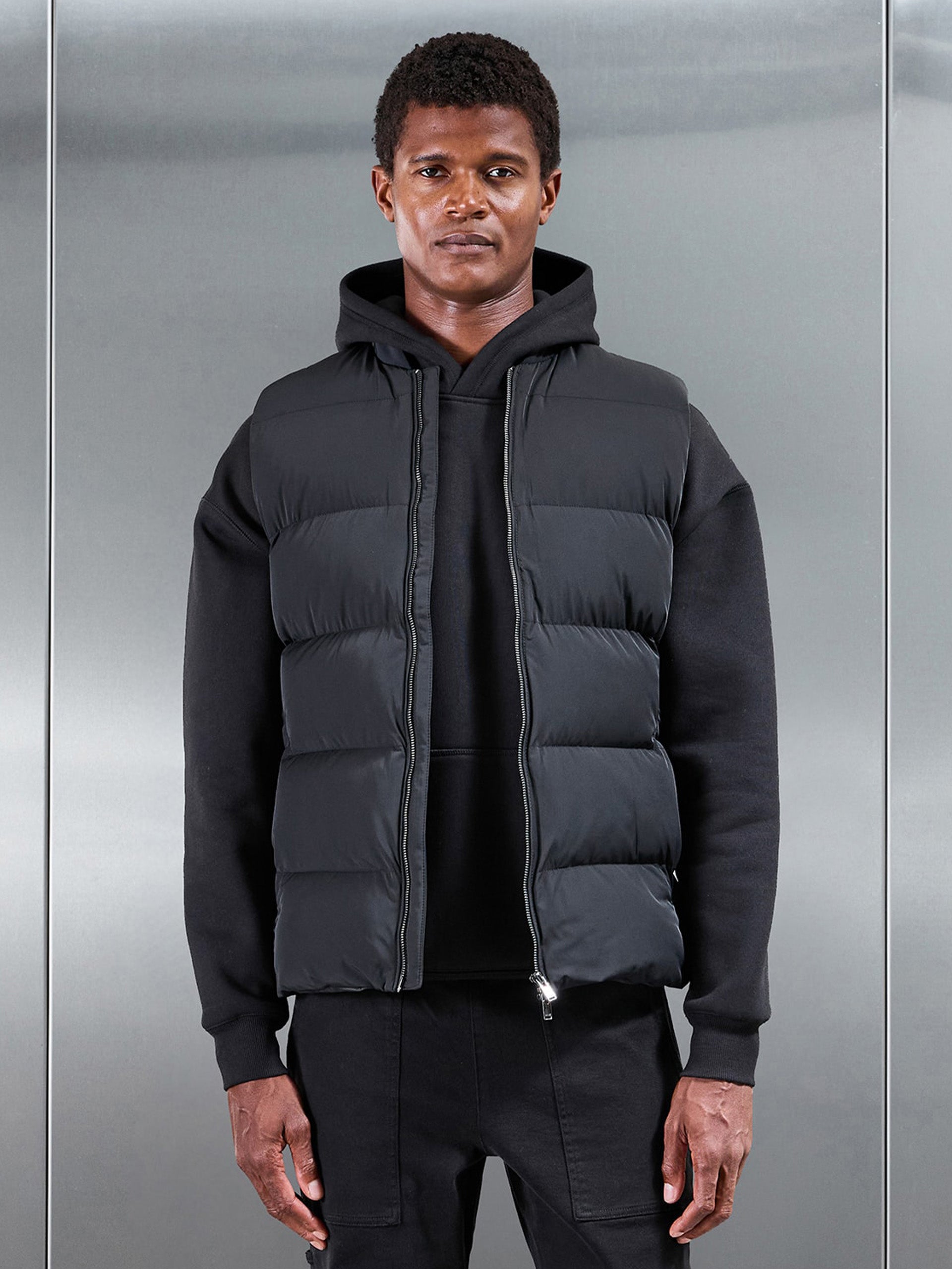 Quilted Bomber Puffer Gilet in Black