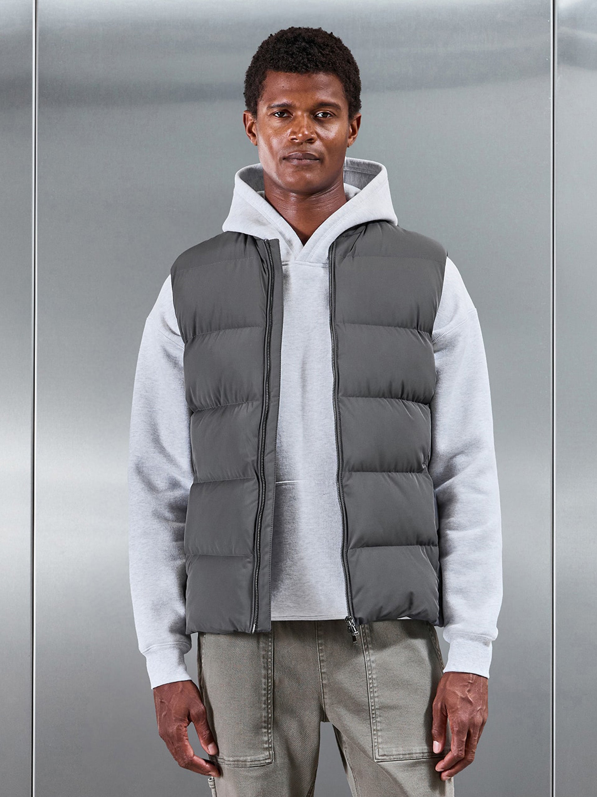 Quilted Bomber Puffer Gilet in Grey