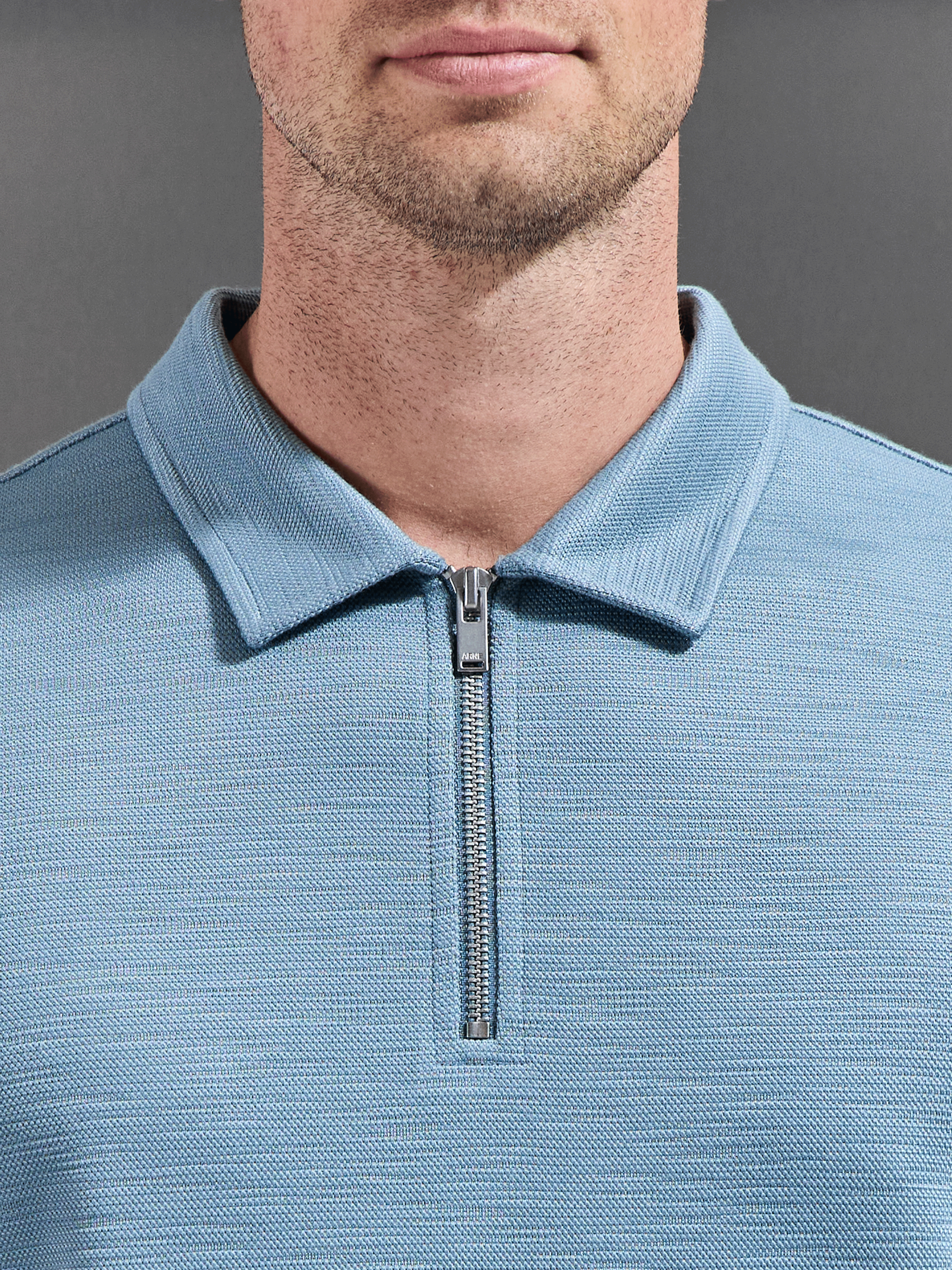 Quinta Textured Zip Polo Shirt in Aqua Blue