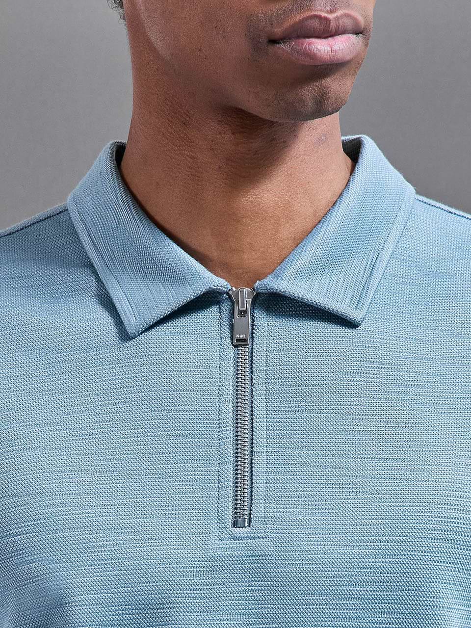 Quinta Textured Zip Polo Shirt in Aqua Blue