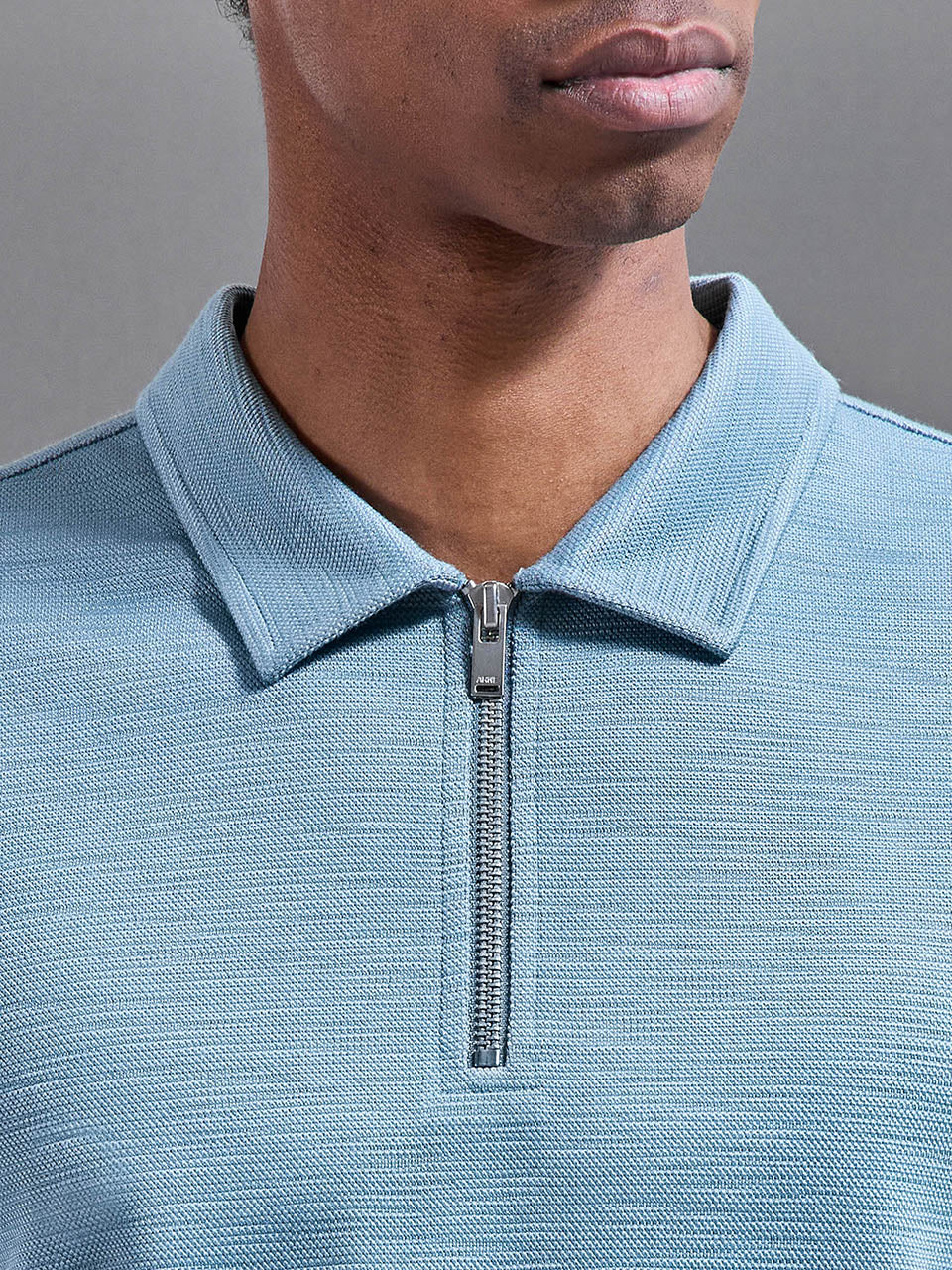 Quinta Textured Zip Polo Shirt in Aqua Blue
