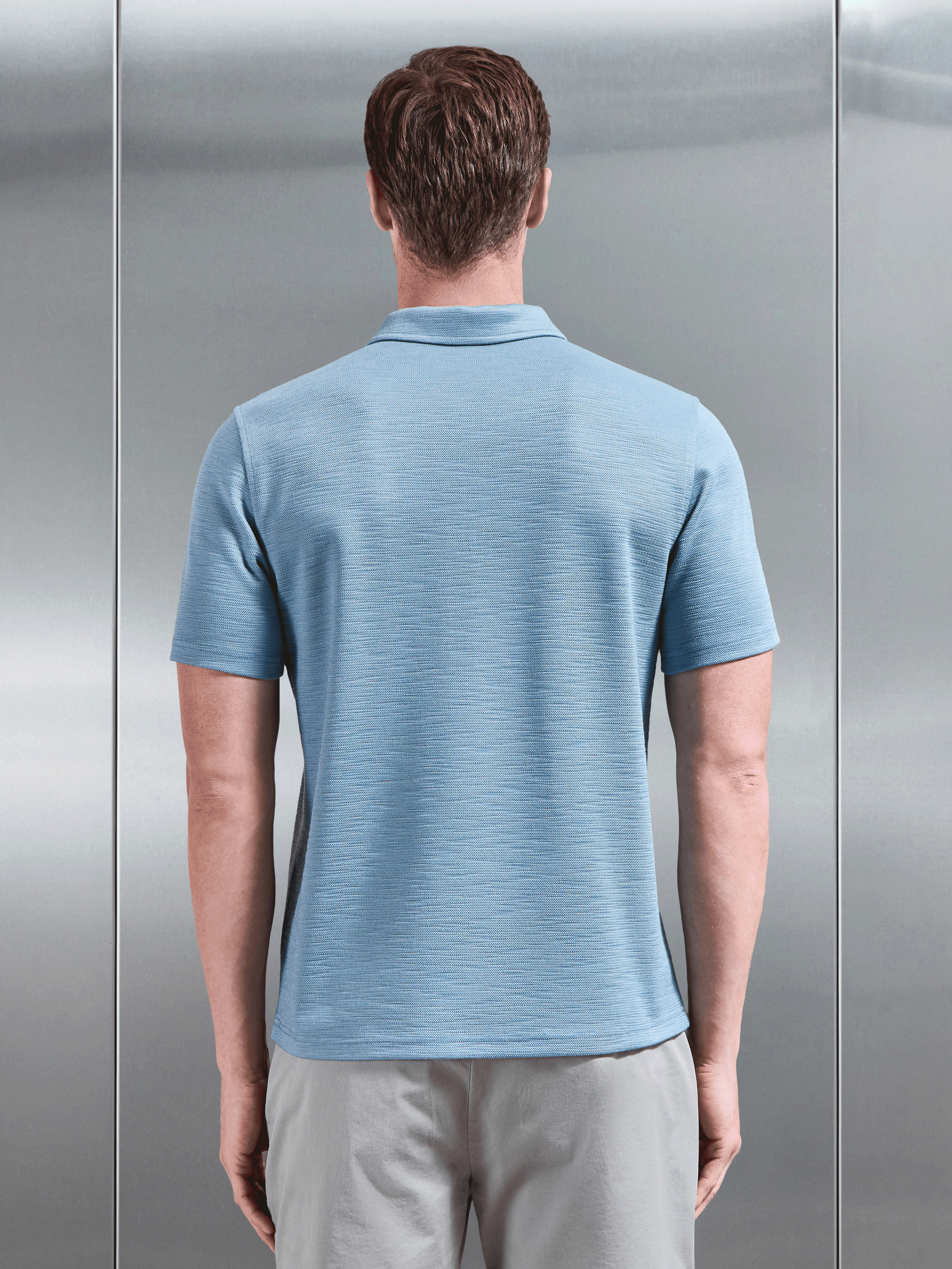 Quinta Textured Zip Polo Shirt in Aqua Blue