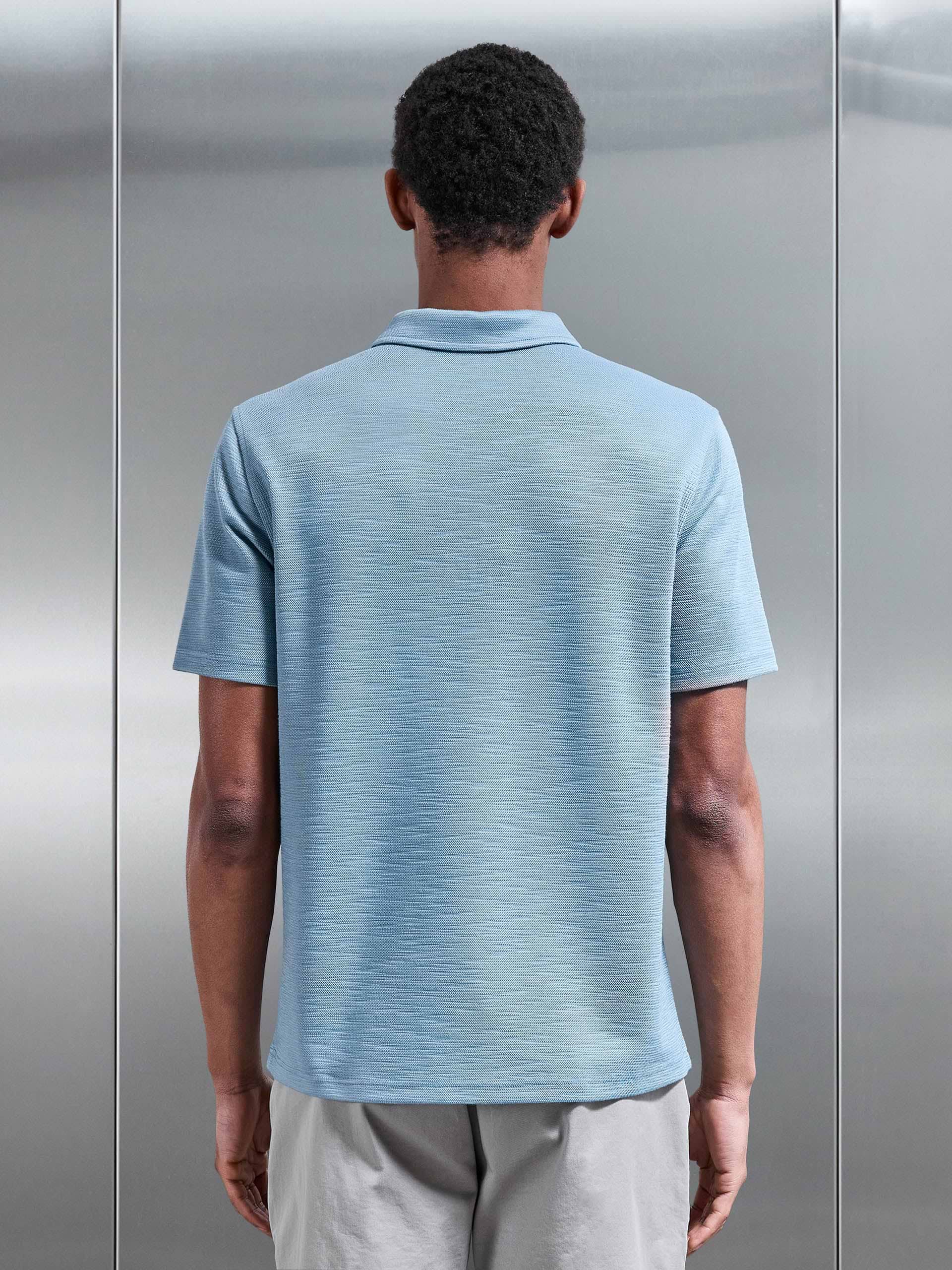 Quinta Textured Zip Polo Shirt in Aqua Blue