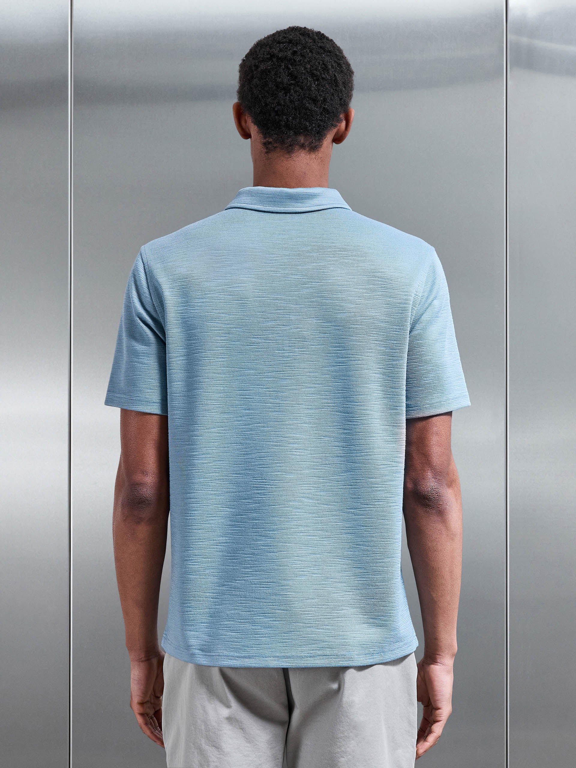 Quinta Textured Zip Polo Shirt in Aqua Blue