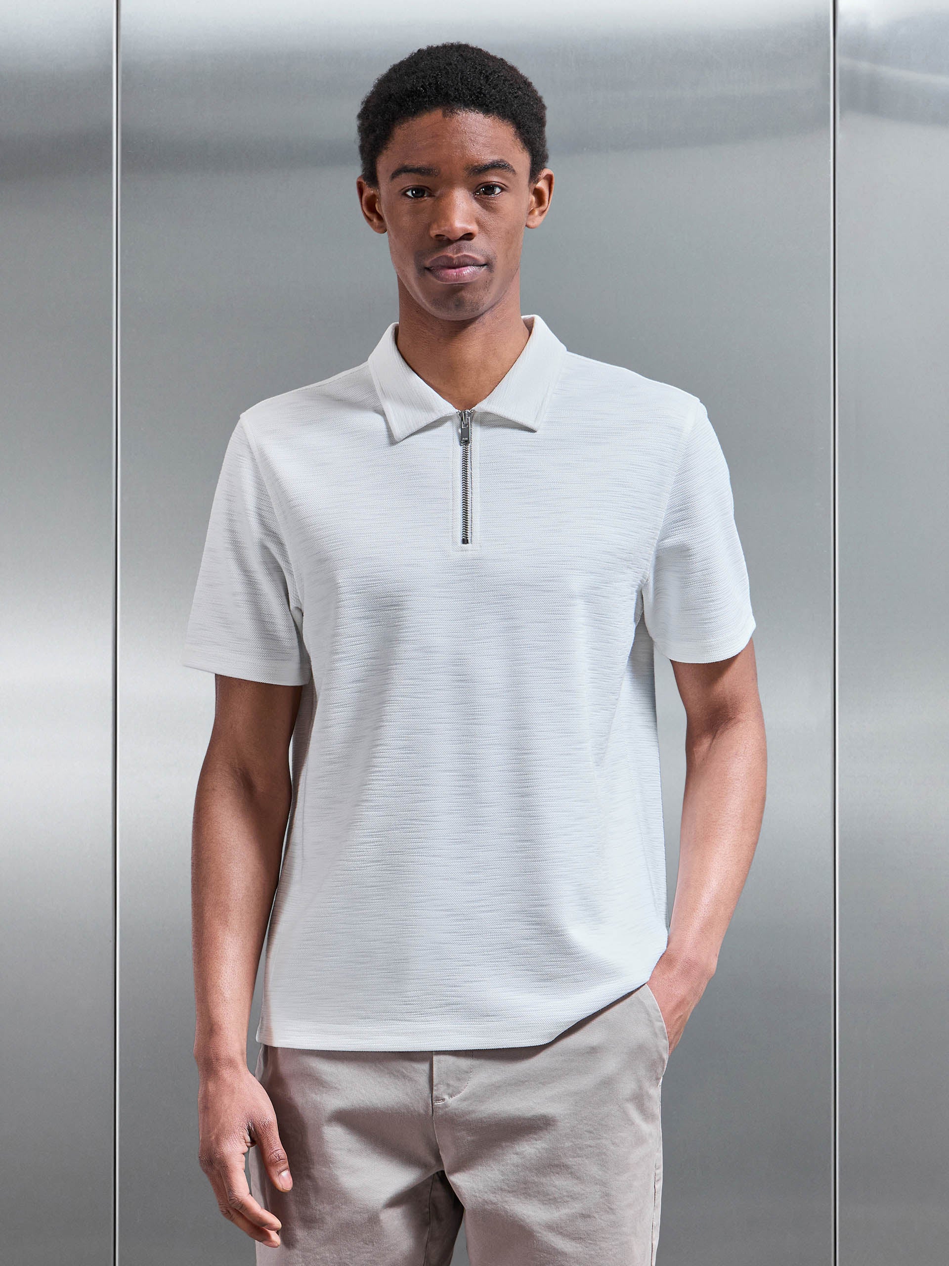 Quinta Textured Zip Polo Shirt in White
