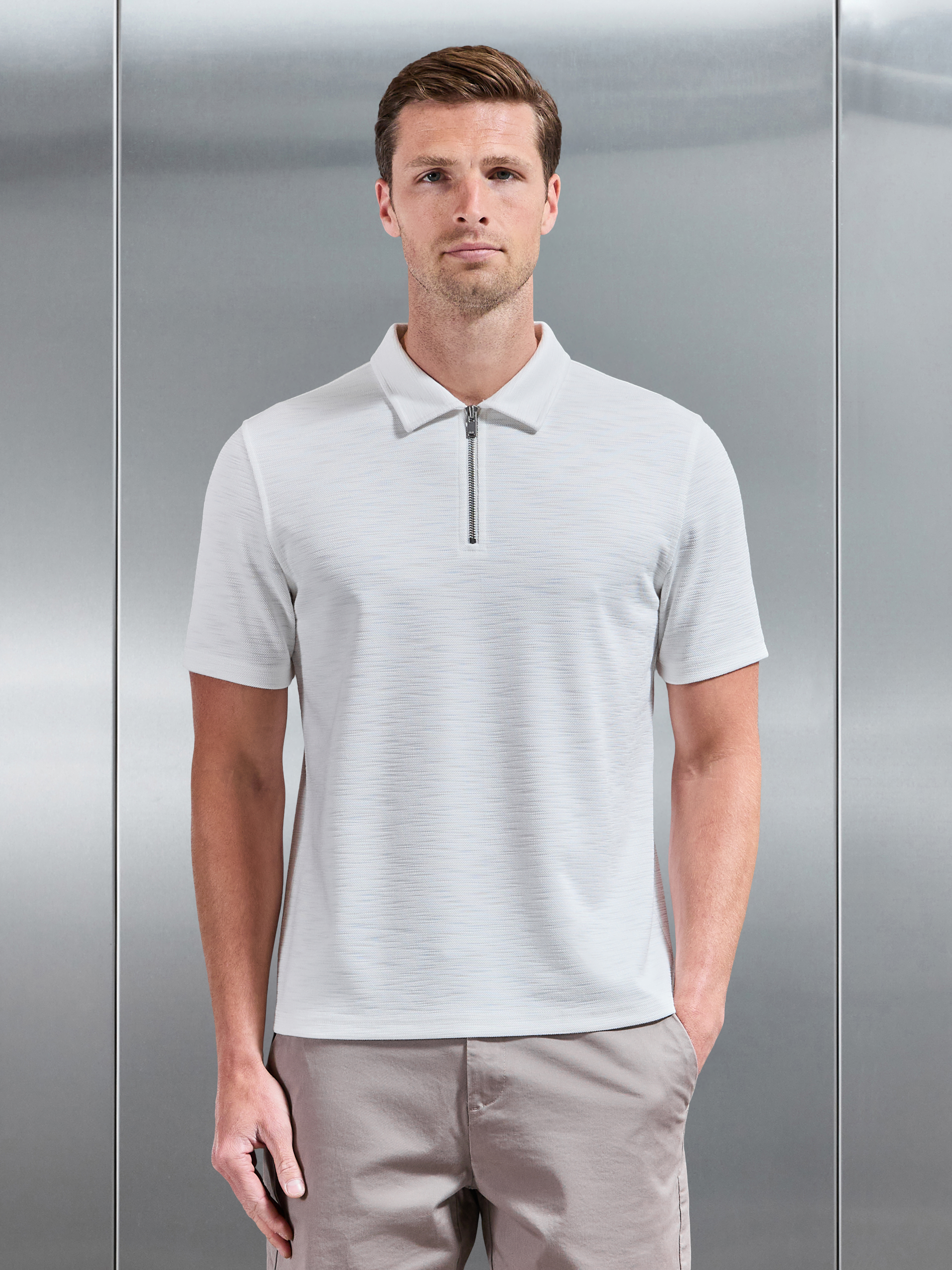 Quinta Textured Zip Polo Shirt in White