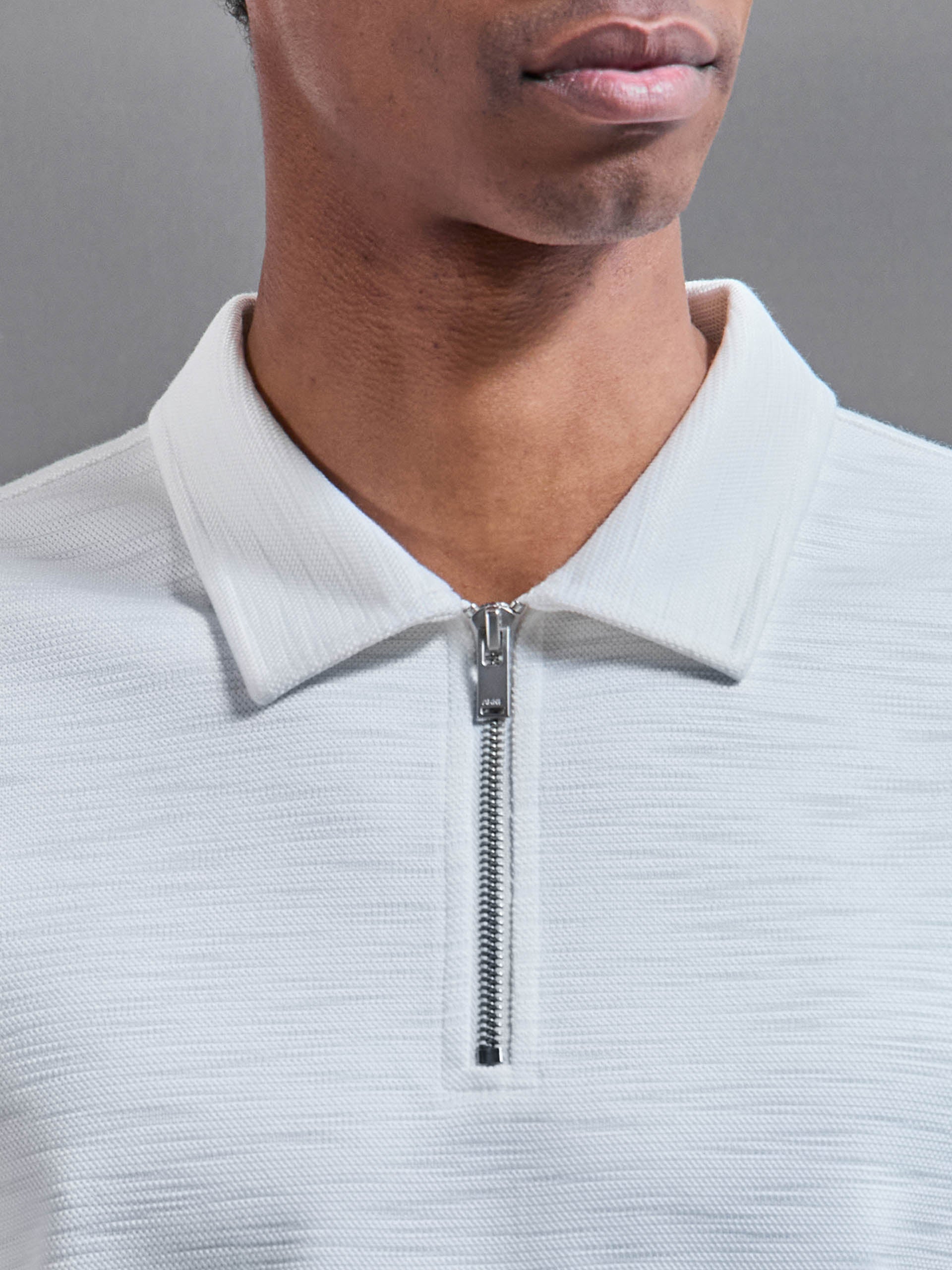 Quinta Textured Zip Polo Shirt in White