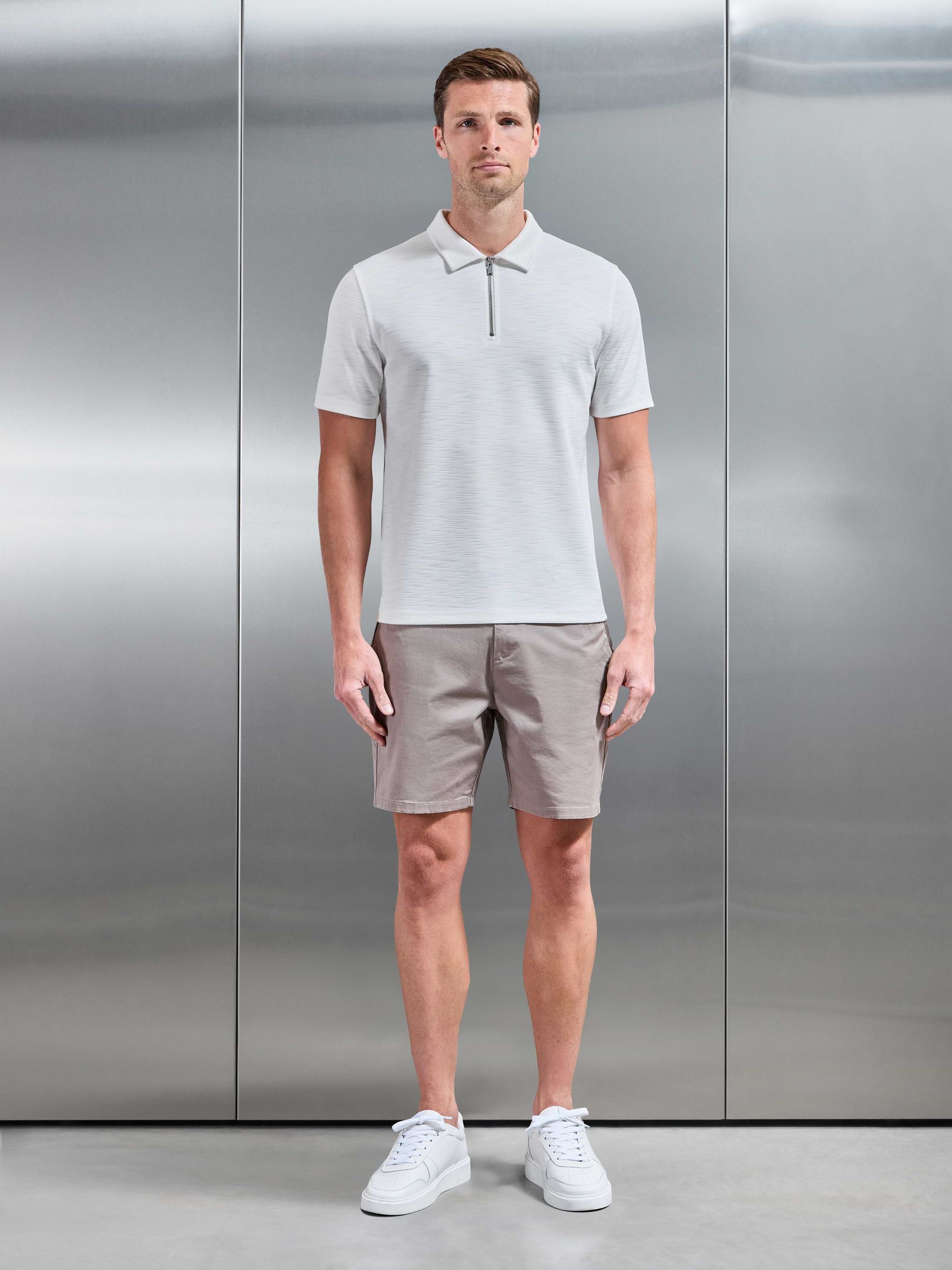 Quinta Textured Zip Polo Shirt in White
