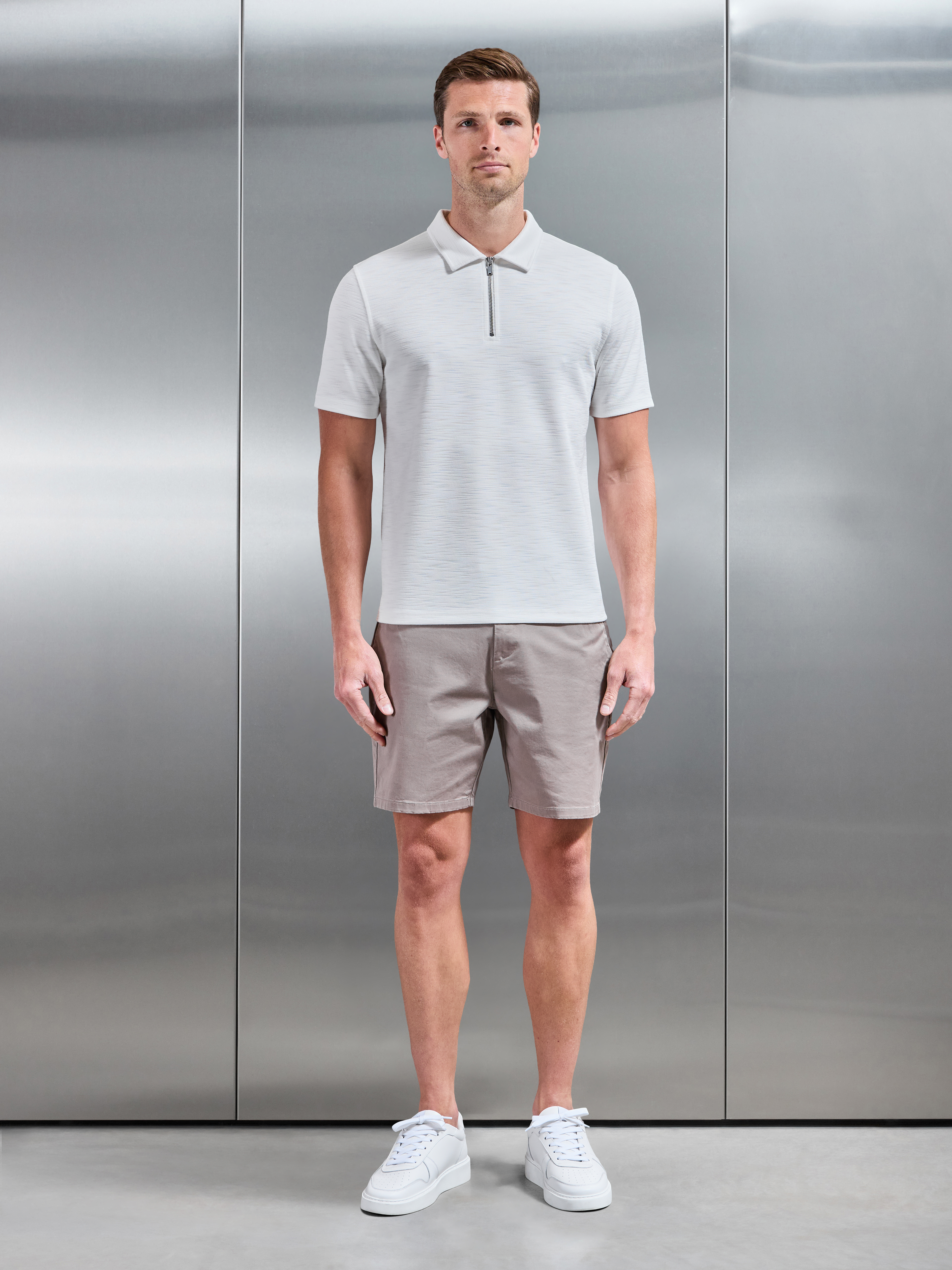 Quinta Textured Zip Polo Shirt in White