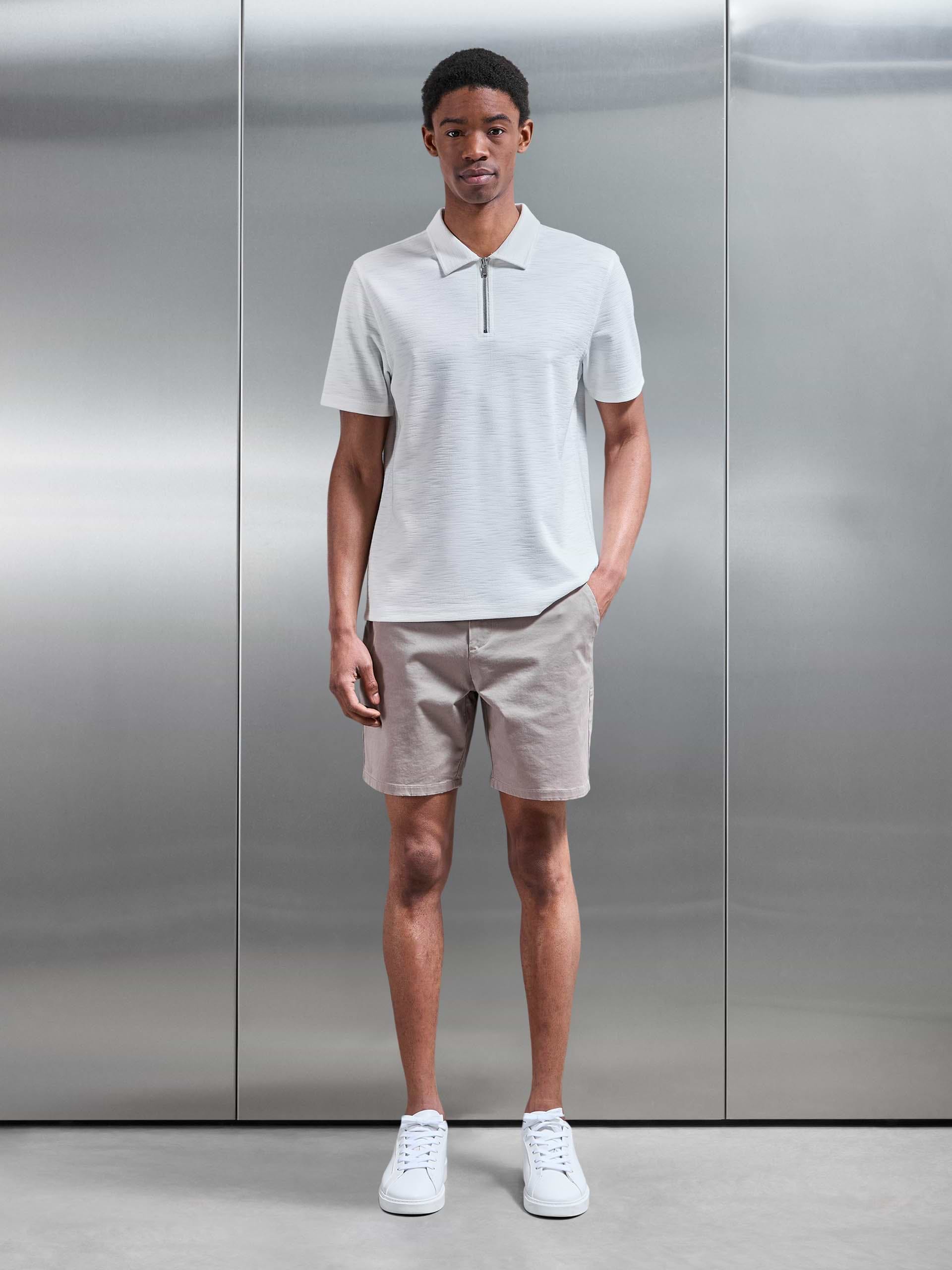 Quinta Textured Zip Polo Shirt in White