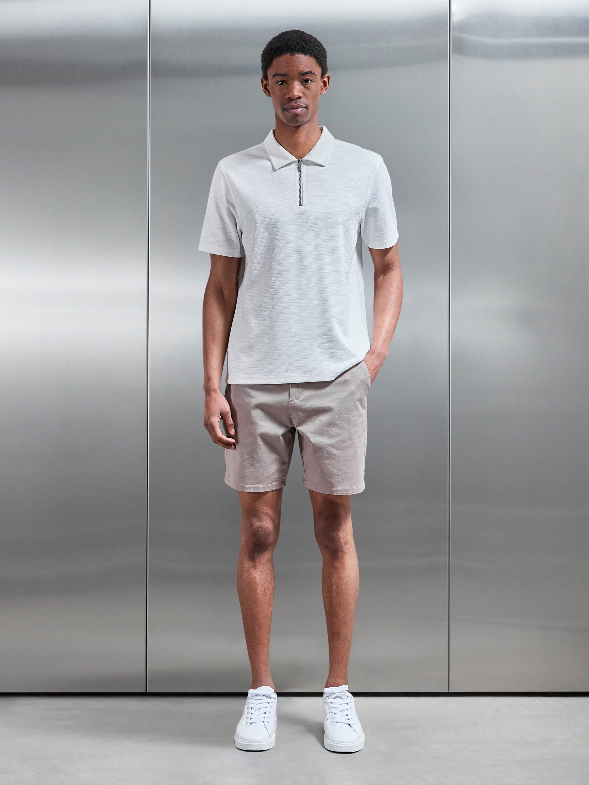 Quinta Textured Zip Polo Shirt in White