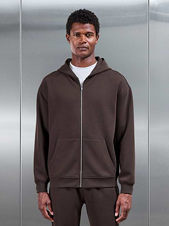 Relaxed Fit Knitted Zip Through Hoodie in Brown