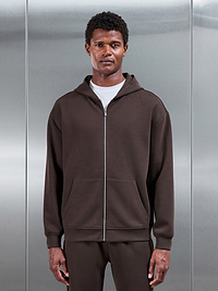 Relaxed Fit Knitted Zip Through Hoodie in Brown