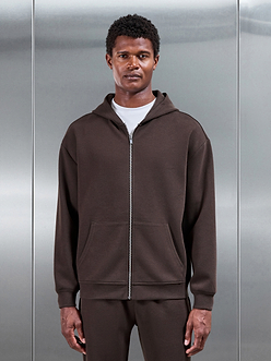 Relaxed Fit Knitted Zip Through Hoodie in Brown