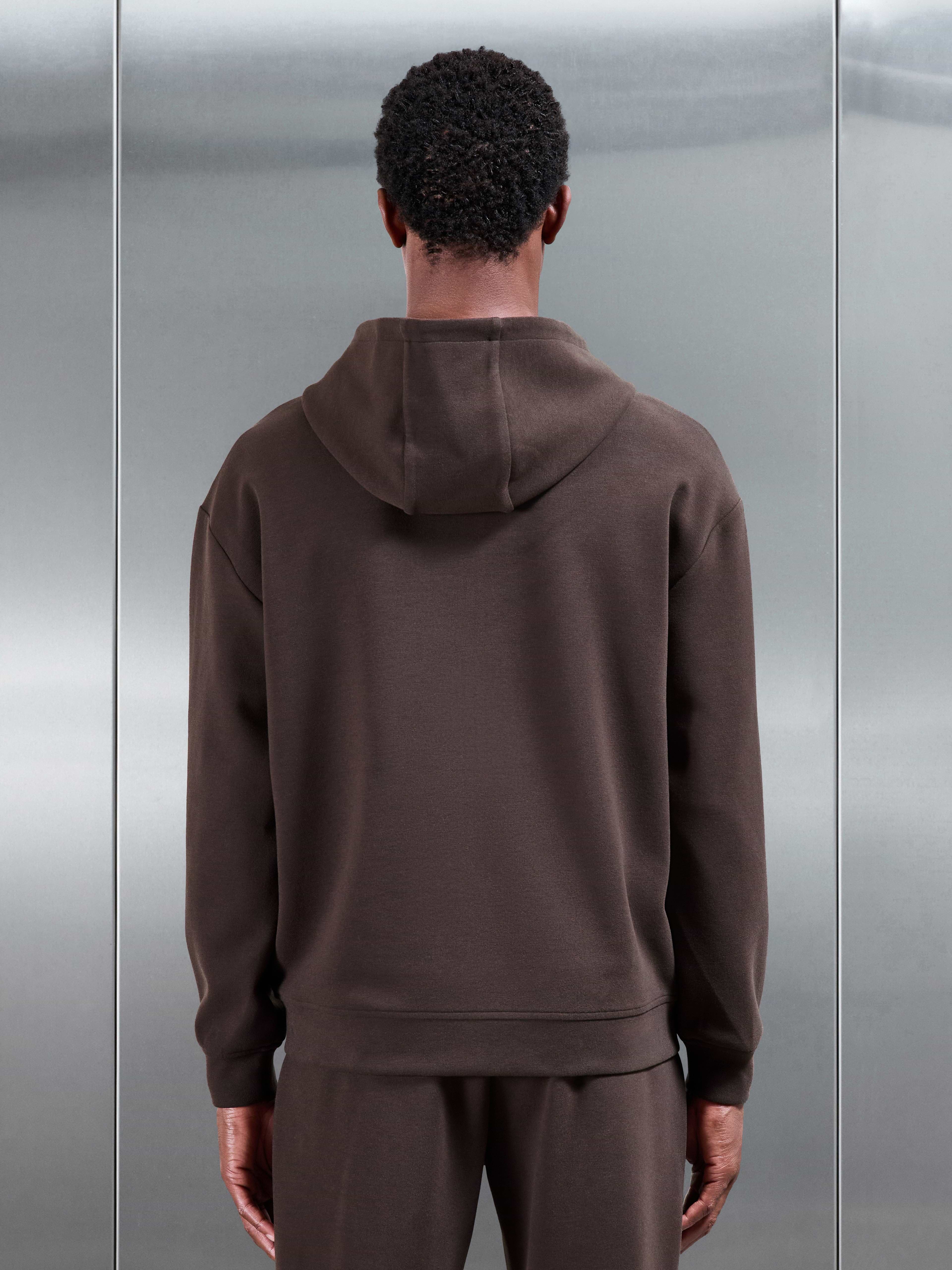 Relaxed Fit Knitted Zip Through Hoodie in Brown