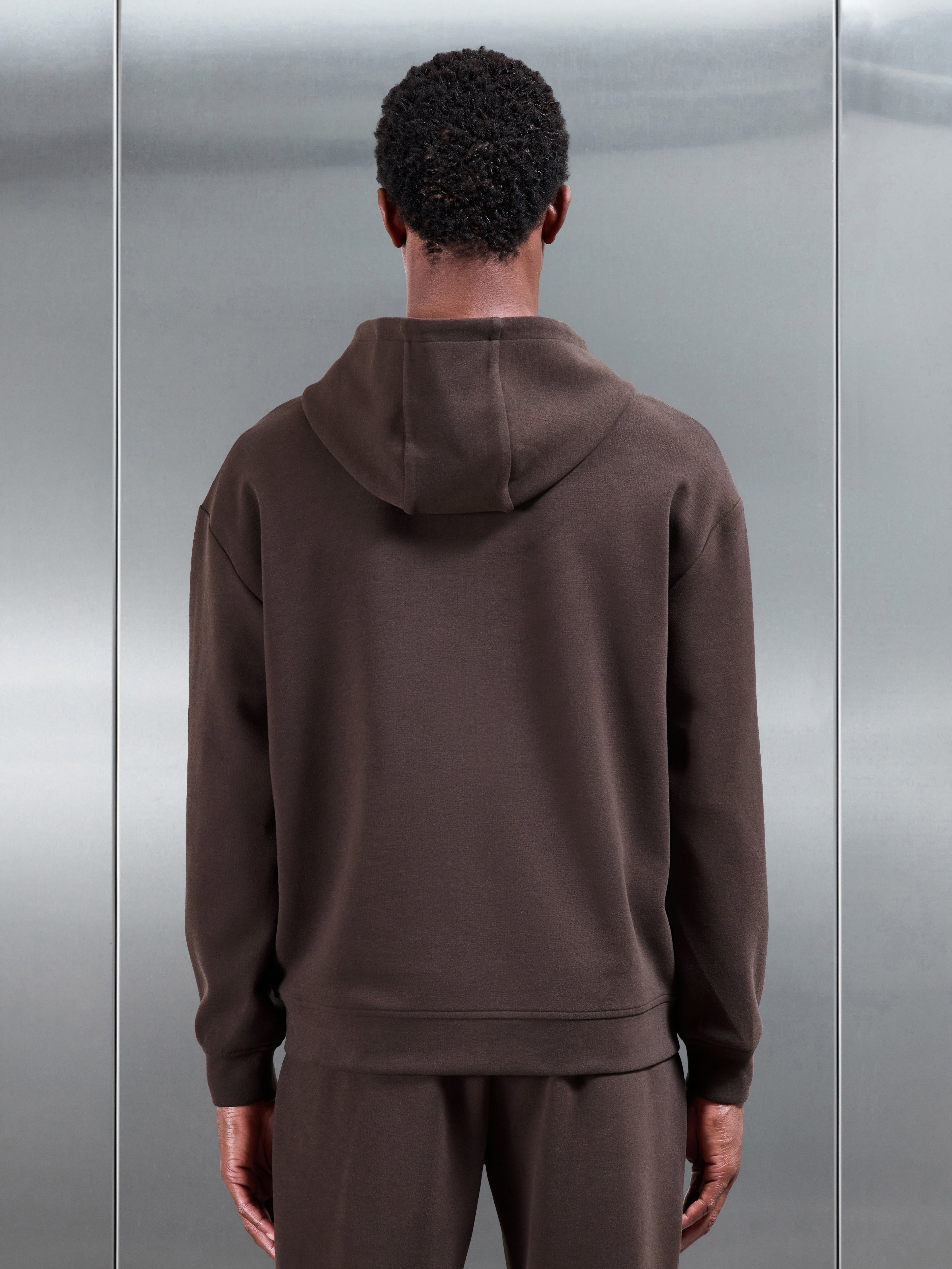 Relaxed Fit Knitted Zip Through Hoodie in Brown