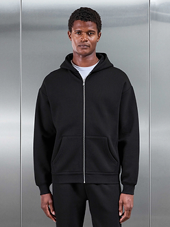 Relaxed Fit Zip Through Hoodie in Black