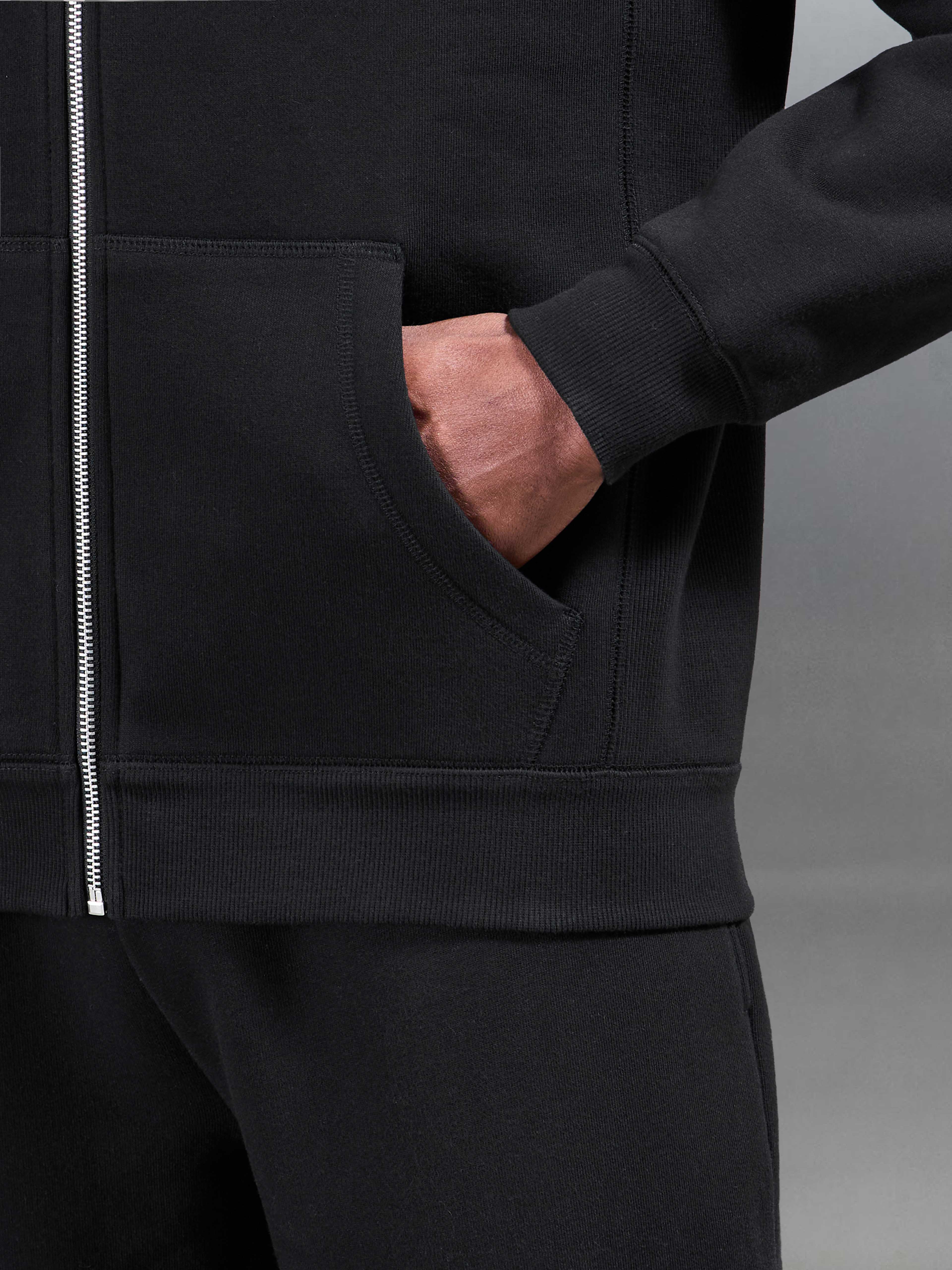 Relaxed Fit Zip Through Hoodie in Black