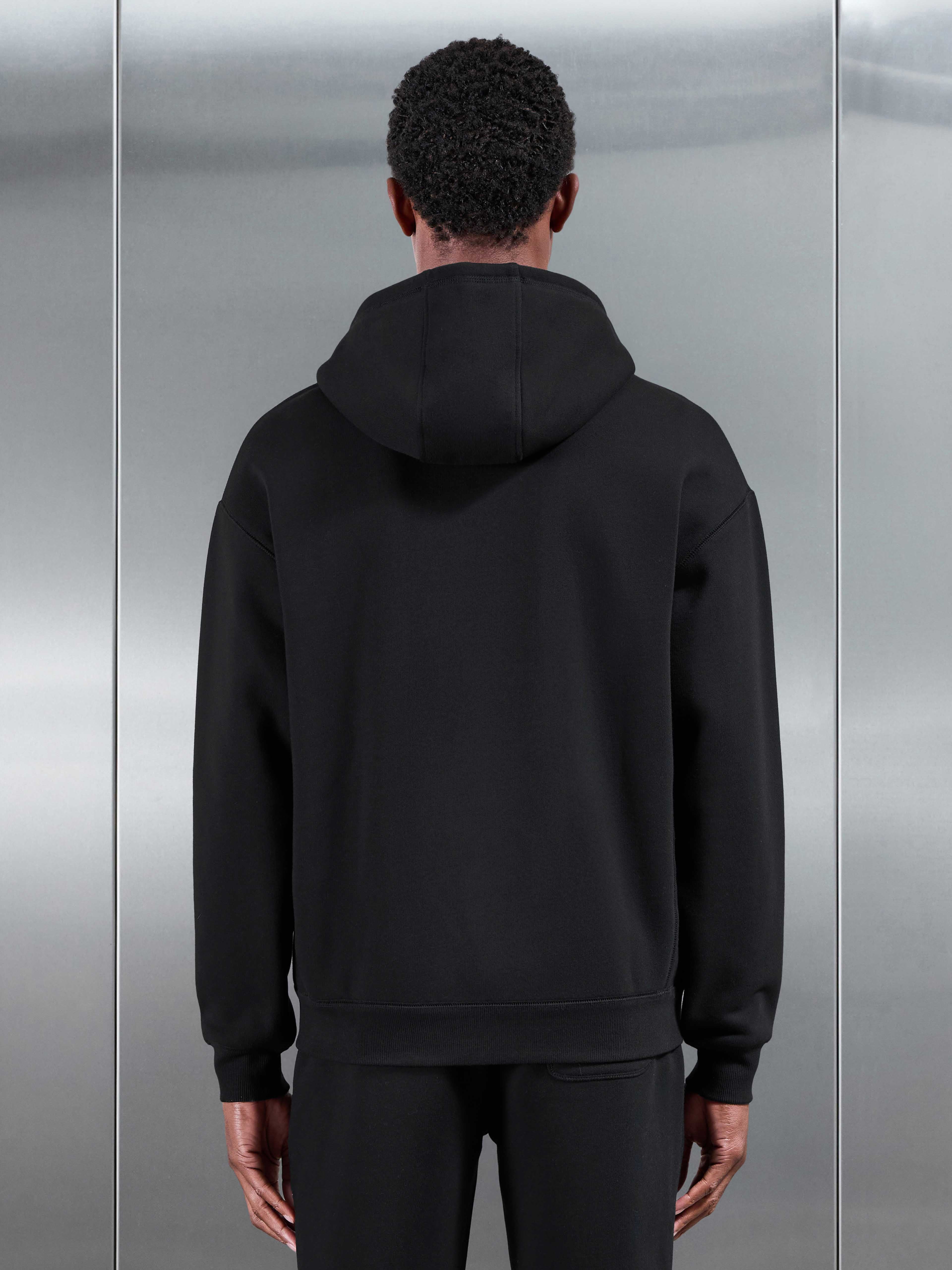 Relaxed Fit Zip Through Hoodie in Black