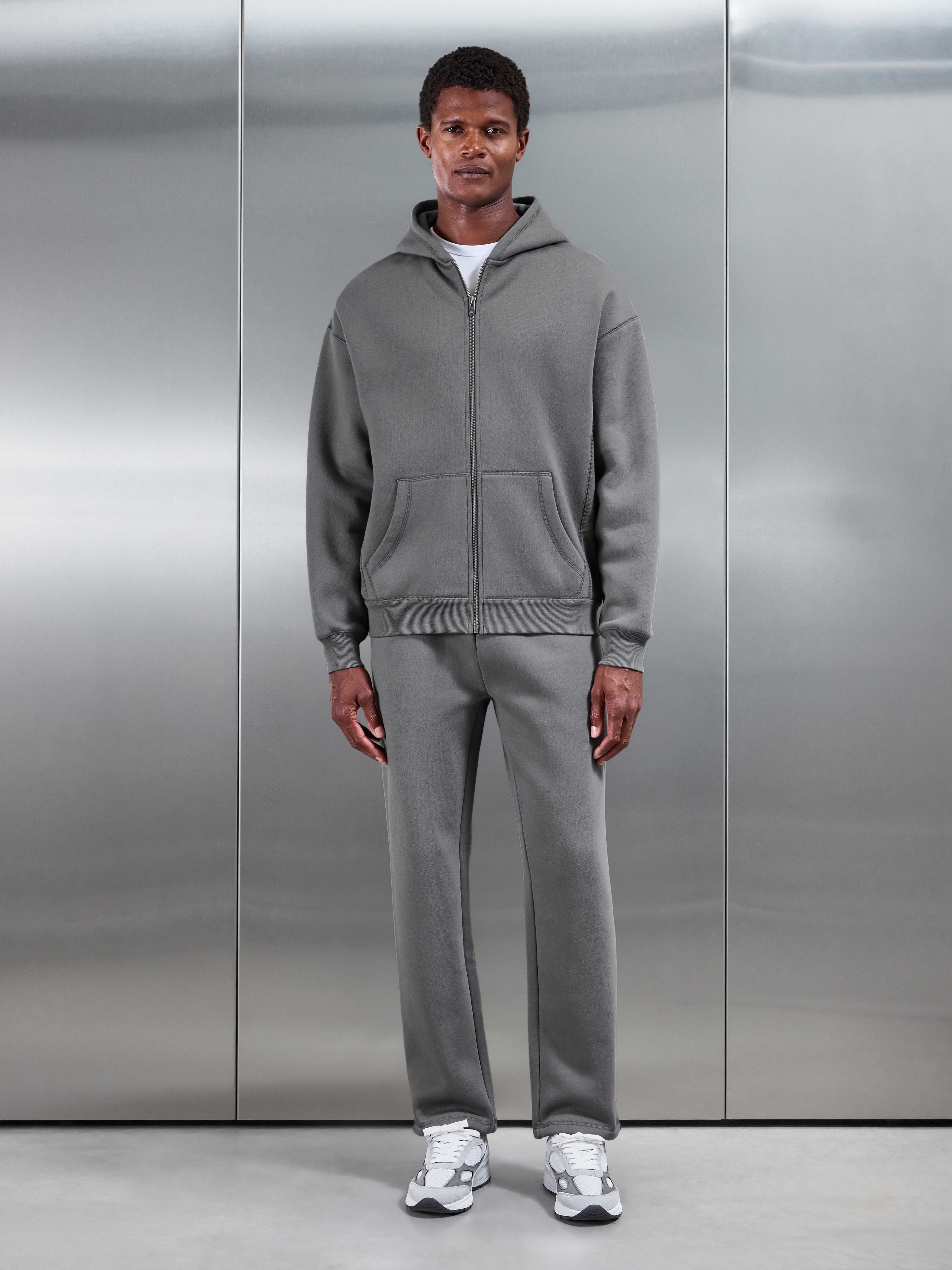 Relaxed Fit Zip Through Hoodie in Grey