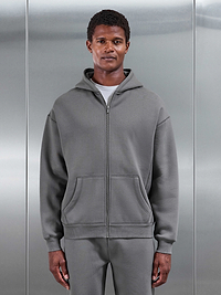 Relaxed Fit Zip Through Hoodie in Grey