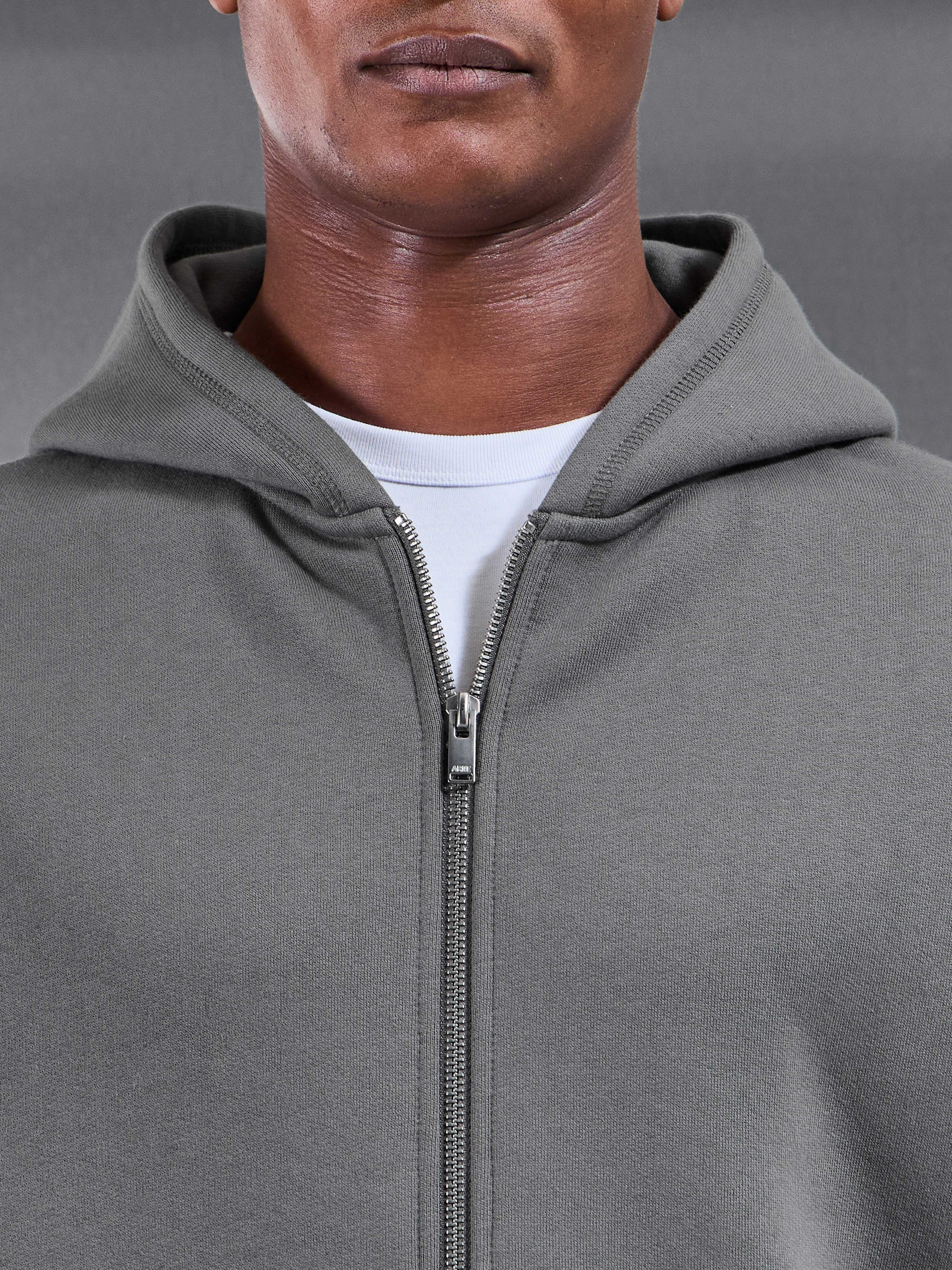 Relaxed Fit Zip Through Hoodie in Grey