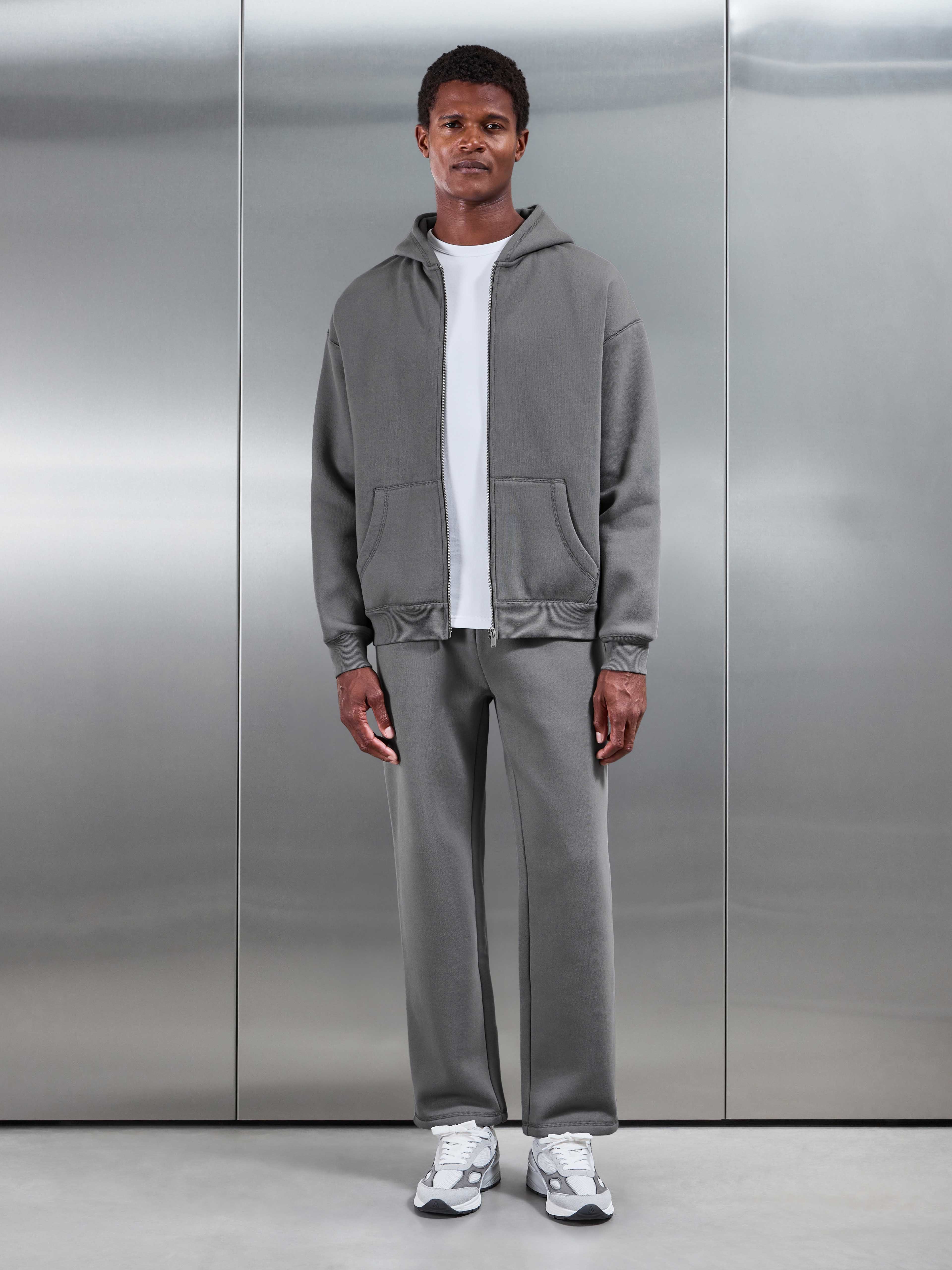 Relaxed Fit Zip Through Hoodie in Grey