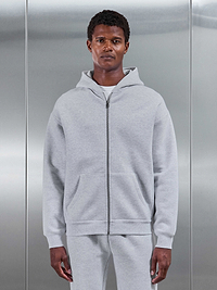 Relaxed Fit Zip Through Hoodie in Marl Grey