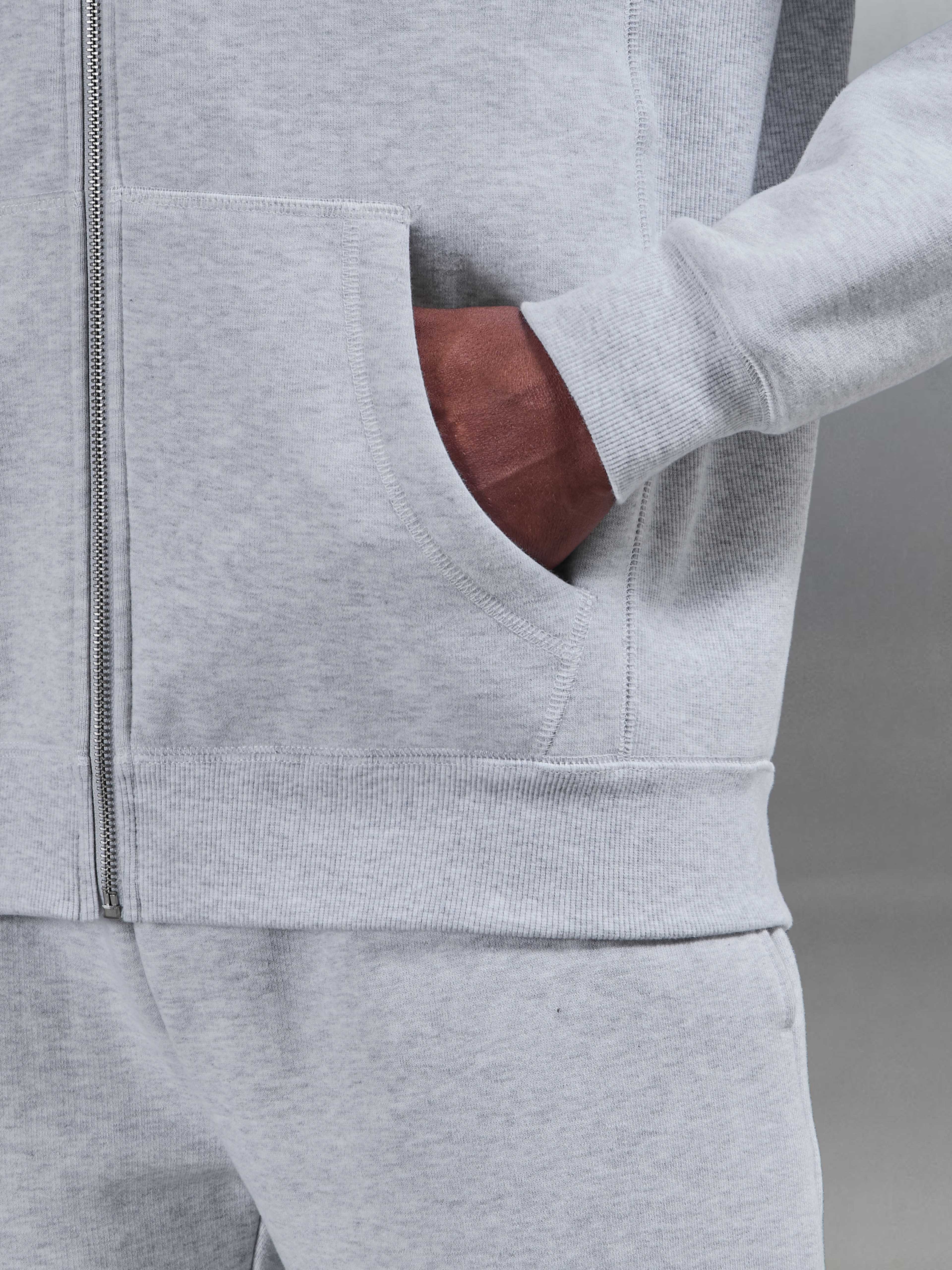 Relaxed Fit Zip Through Hoodie in Marl Grey