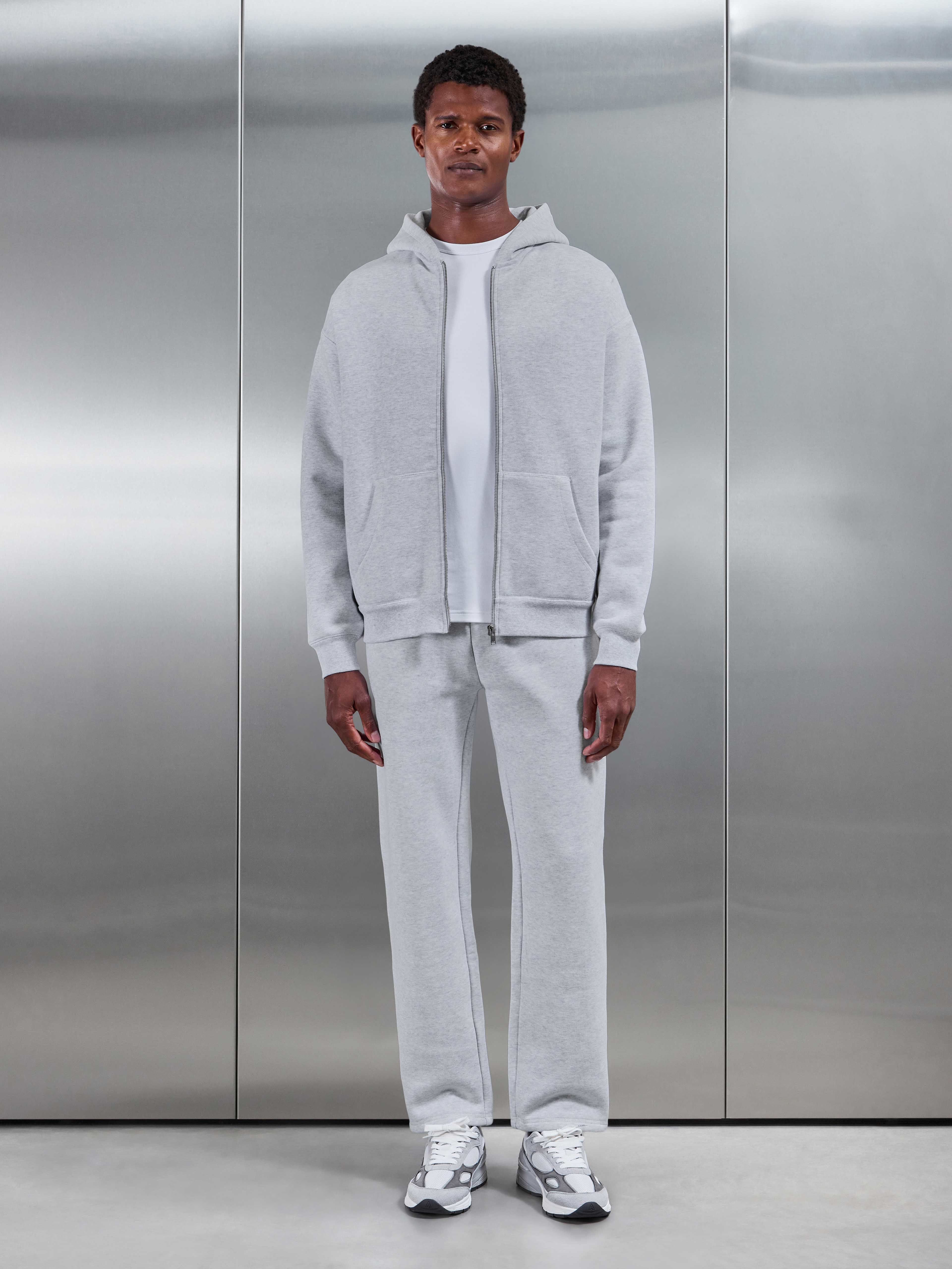 Relaxed Fit Zip Through Hoodie in Marl Grey