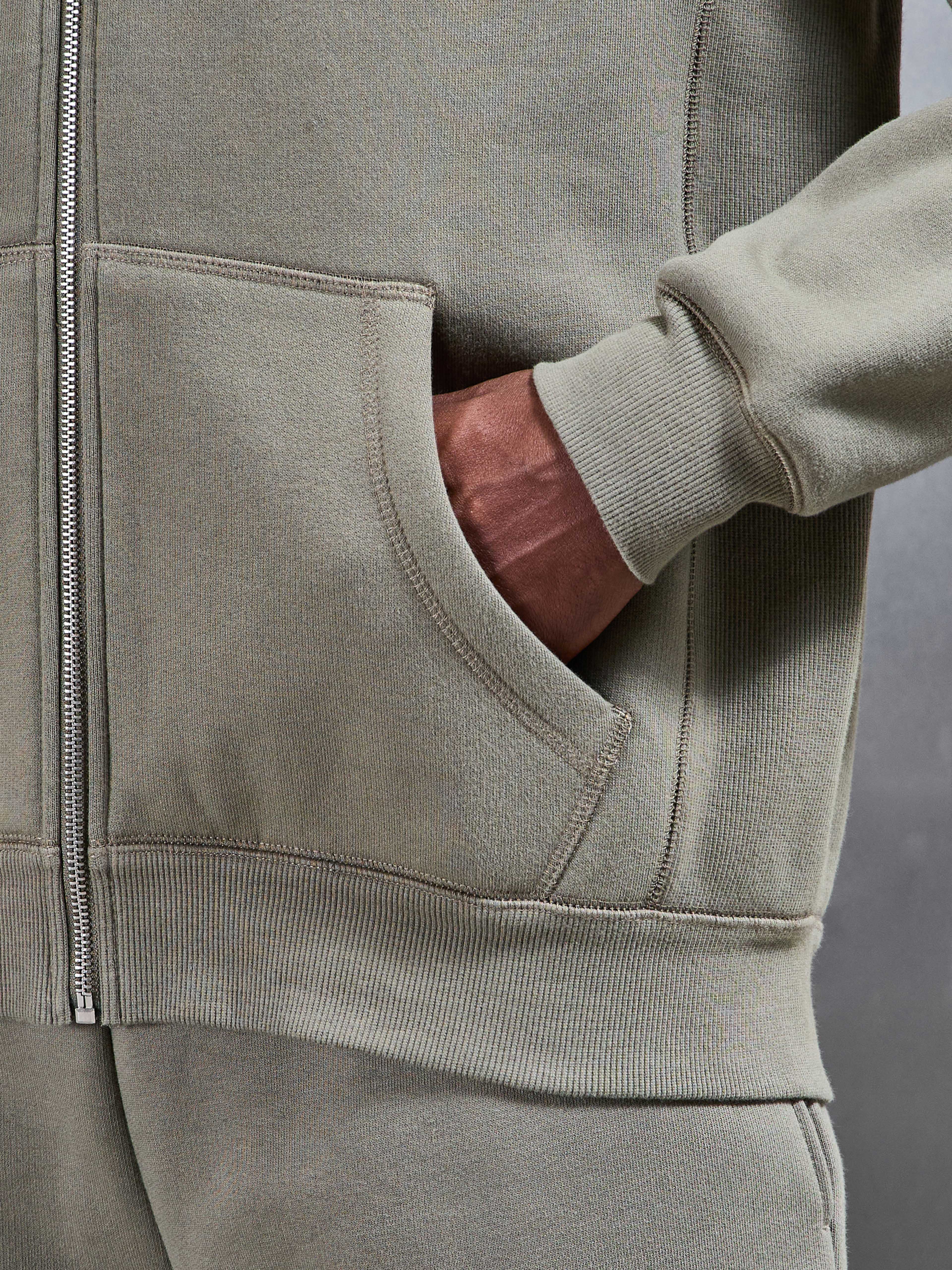 Relaxed Fit Zip Through Hoodie in Olive