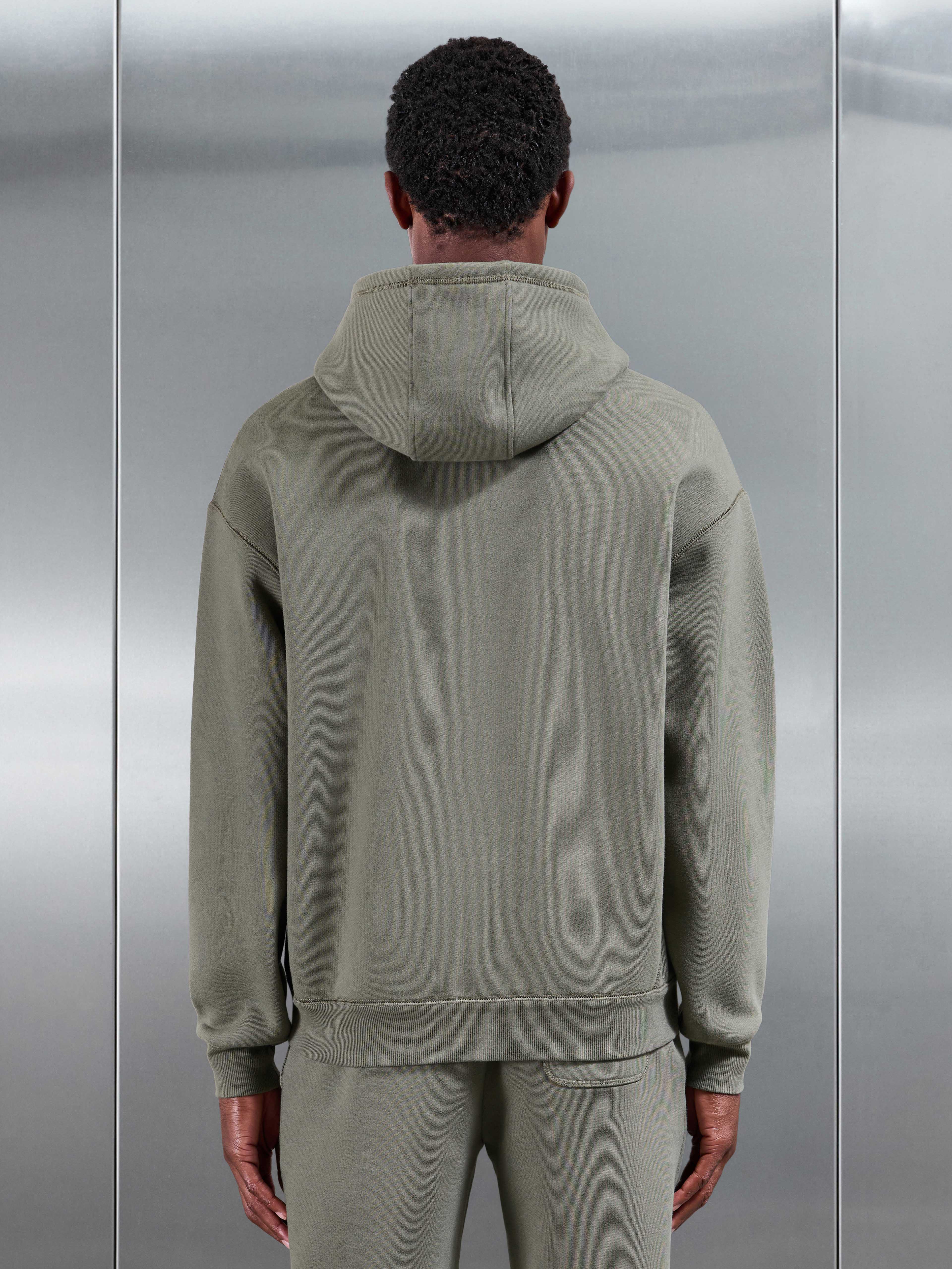 Relaxed Fit Zip Through Hoodie in Olive