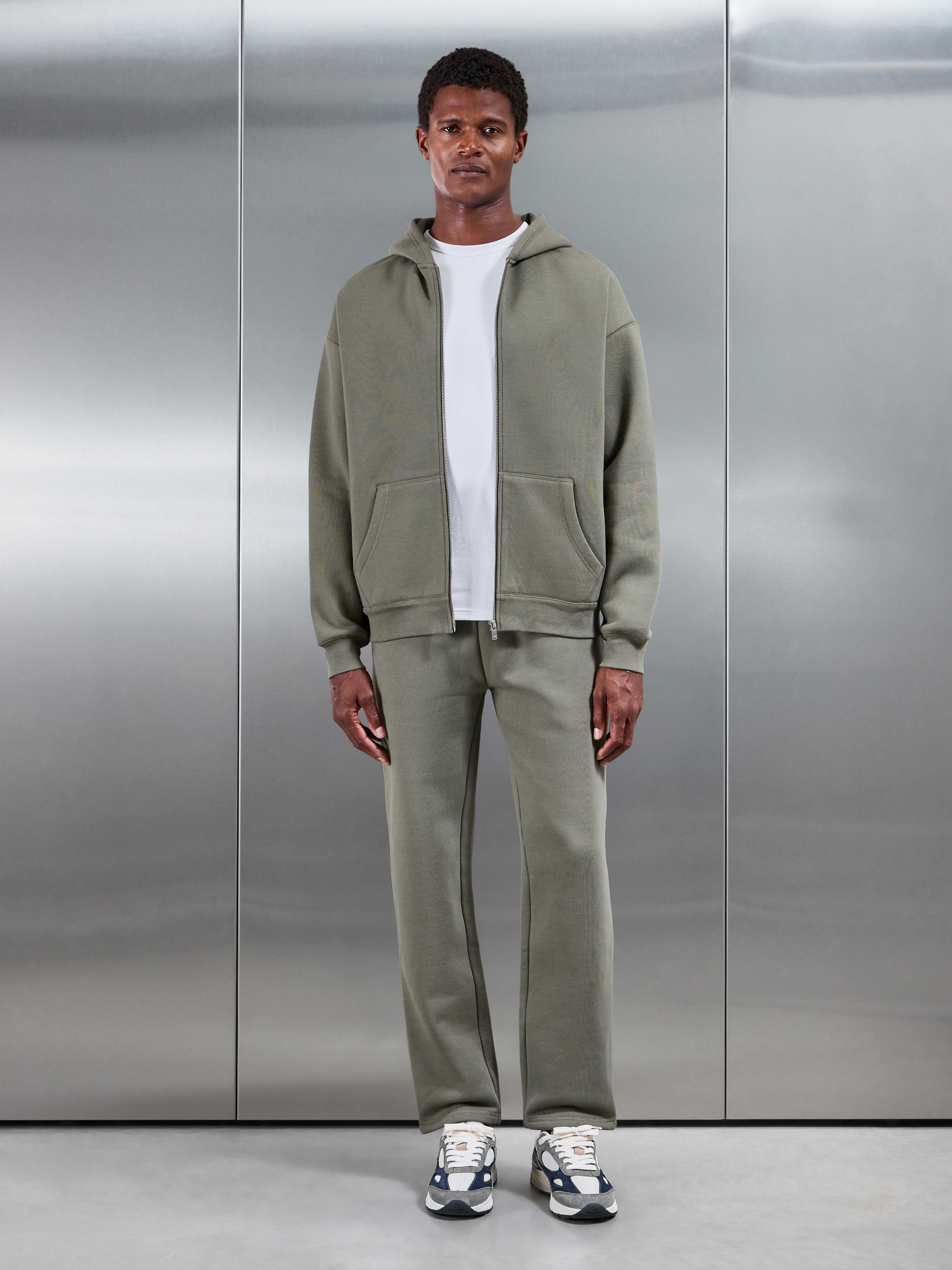 Relaxed Fit Zip Through Hoodie in Olive