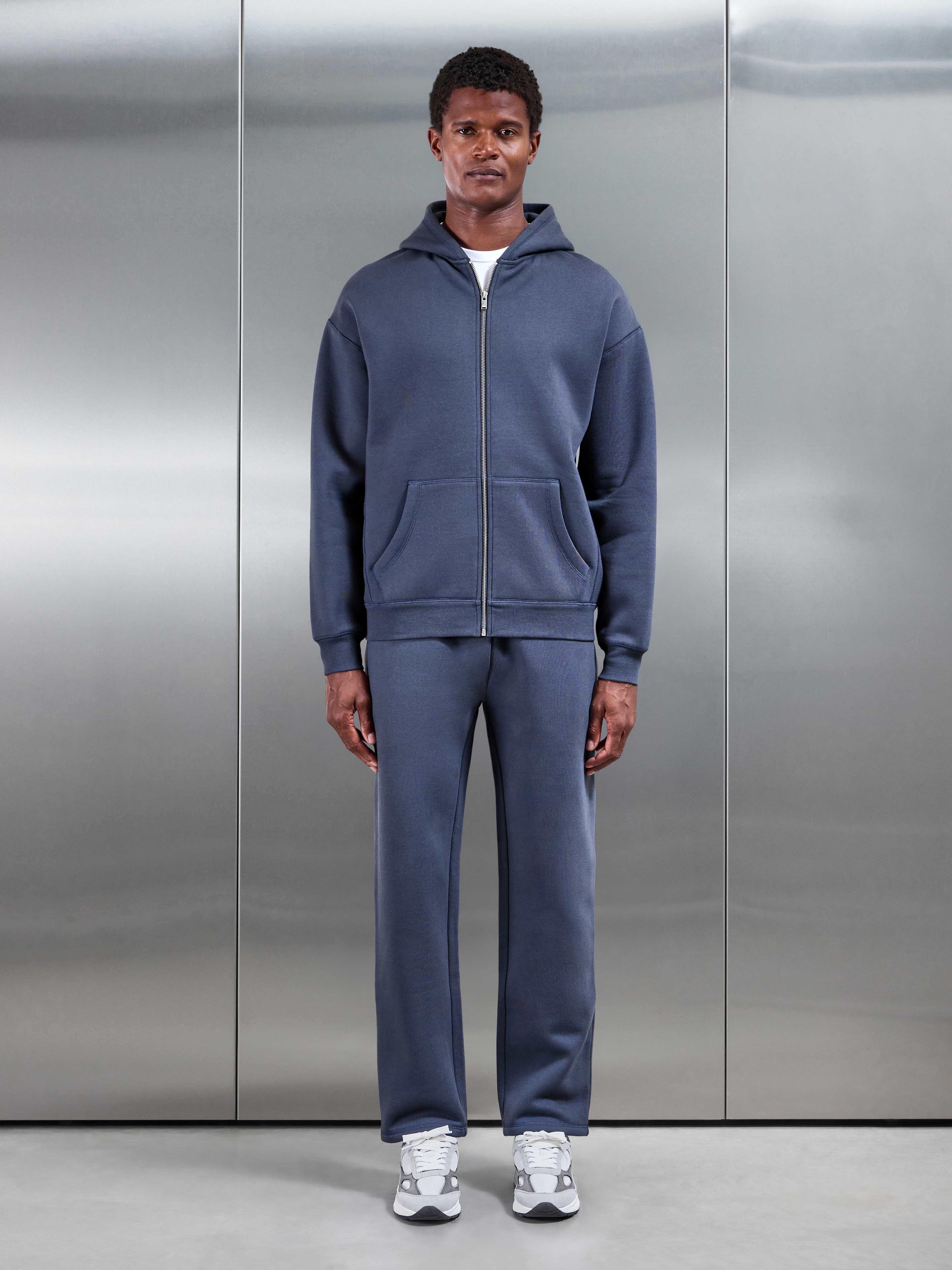 Relaxed Fit Zip Through Hoodie in Slate Blue