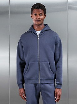 Relaxed Fit Zip Through Hoodie in Slate Blue