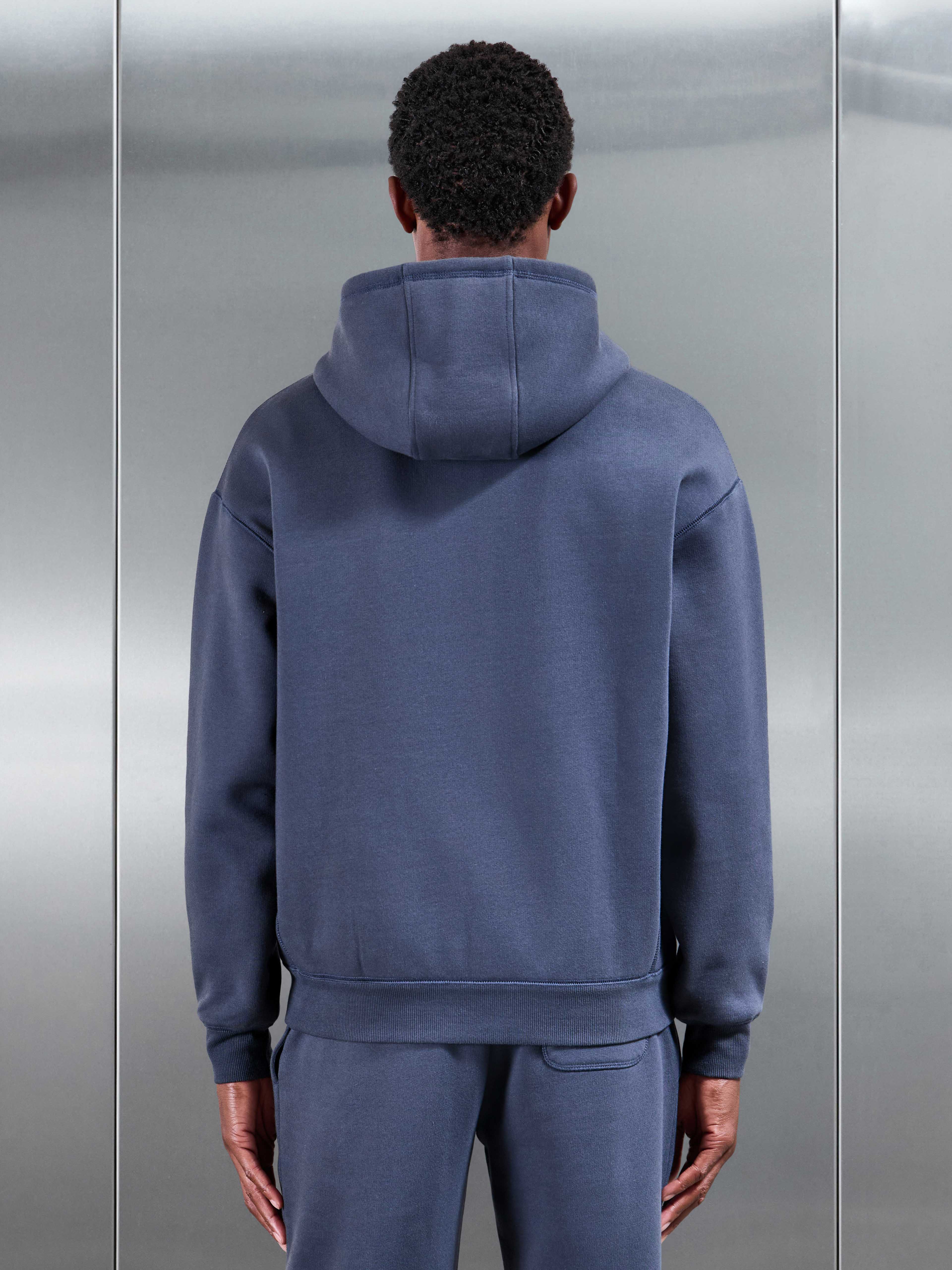Relaxed Fit Zip Through Hoodie in Slate Blue