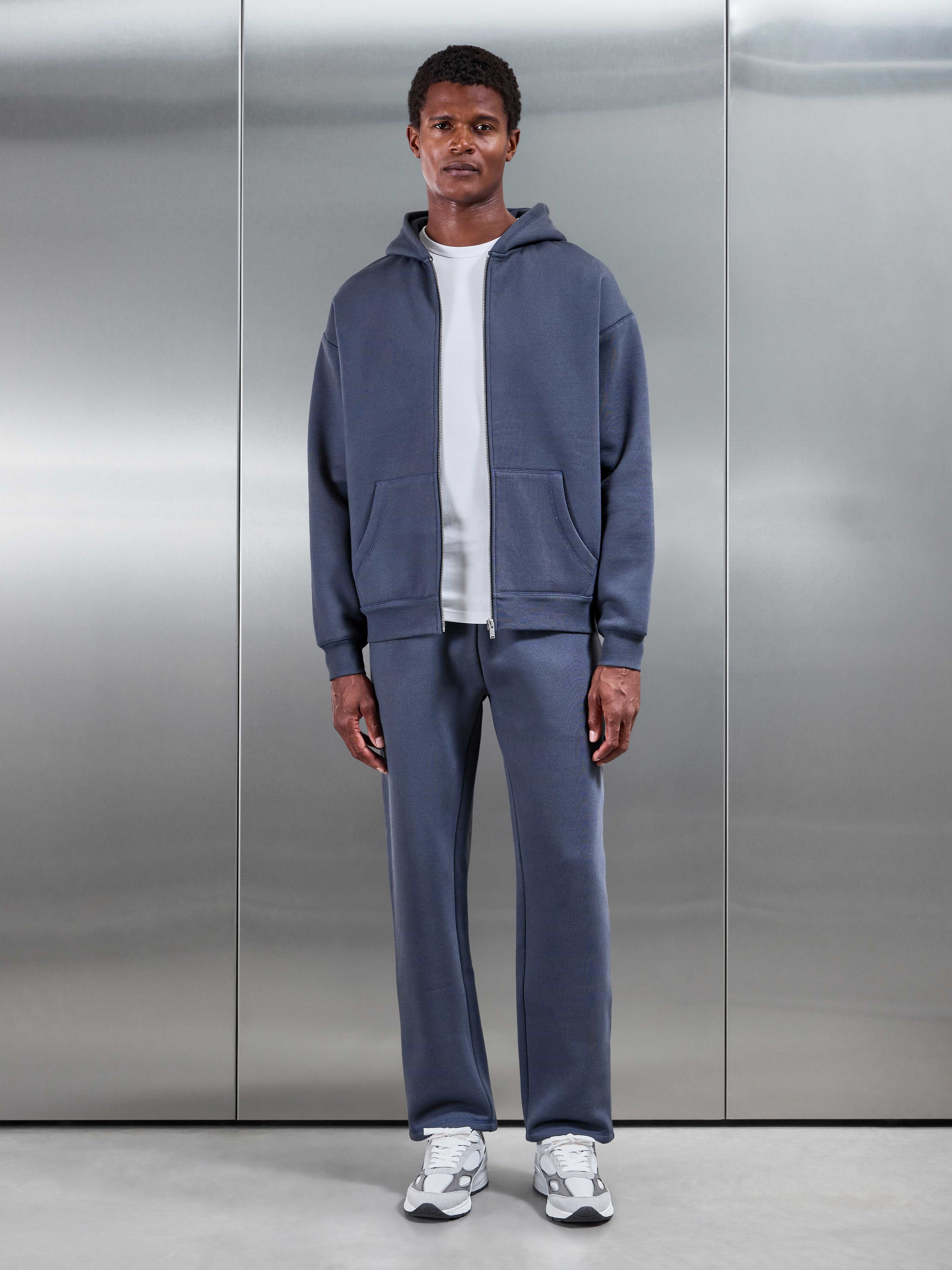 Relaxed Fit Zip Through Hoodie in Slate Blue