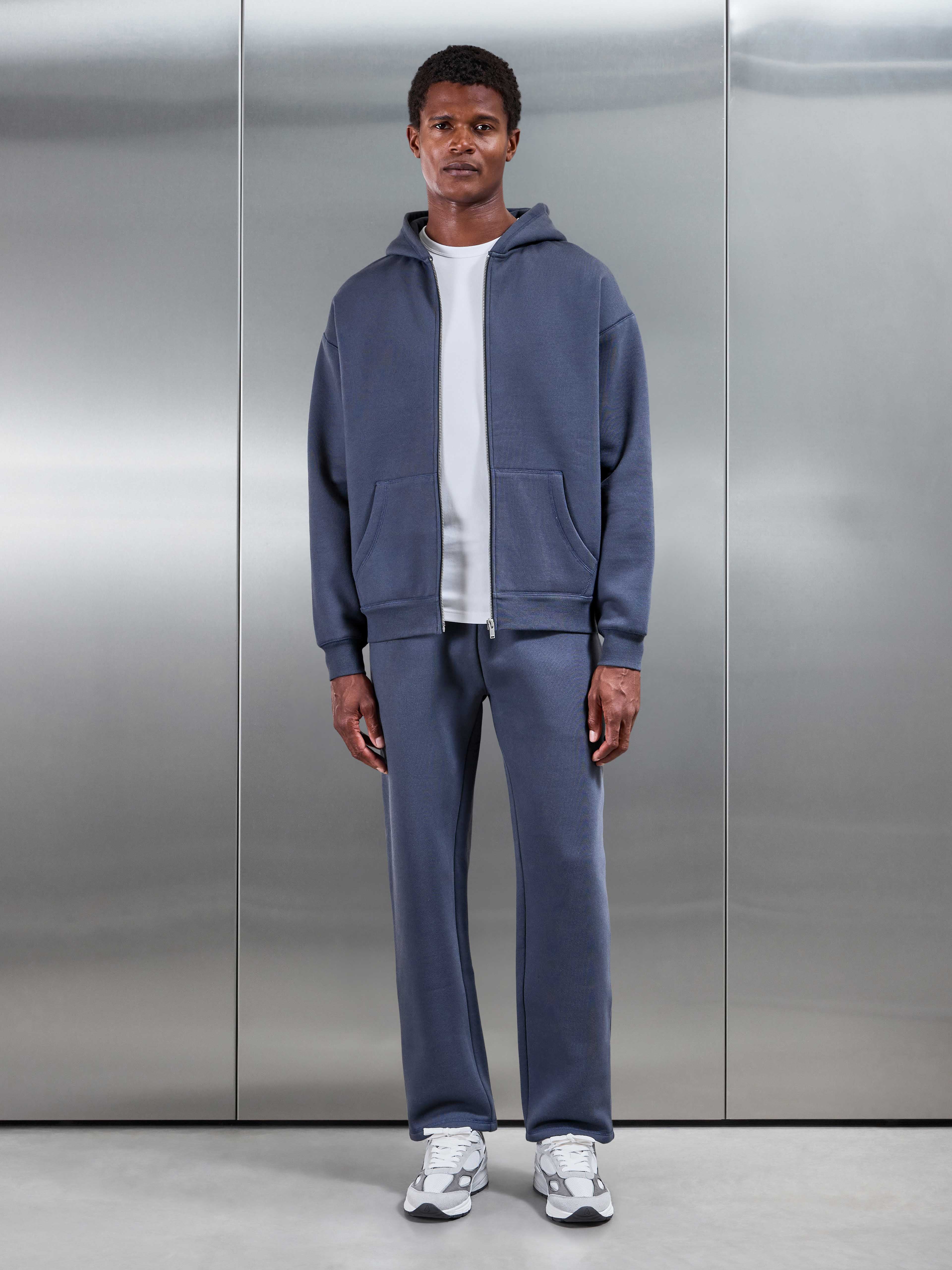 Relaxed Fit Zip Through Hoodie in Slate Blue