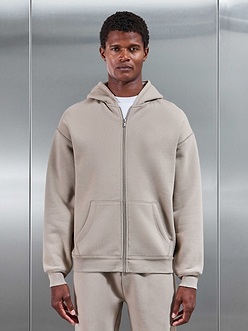 Relaxed Fit Zip Through Hoodie in Stone