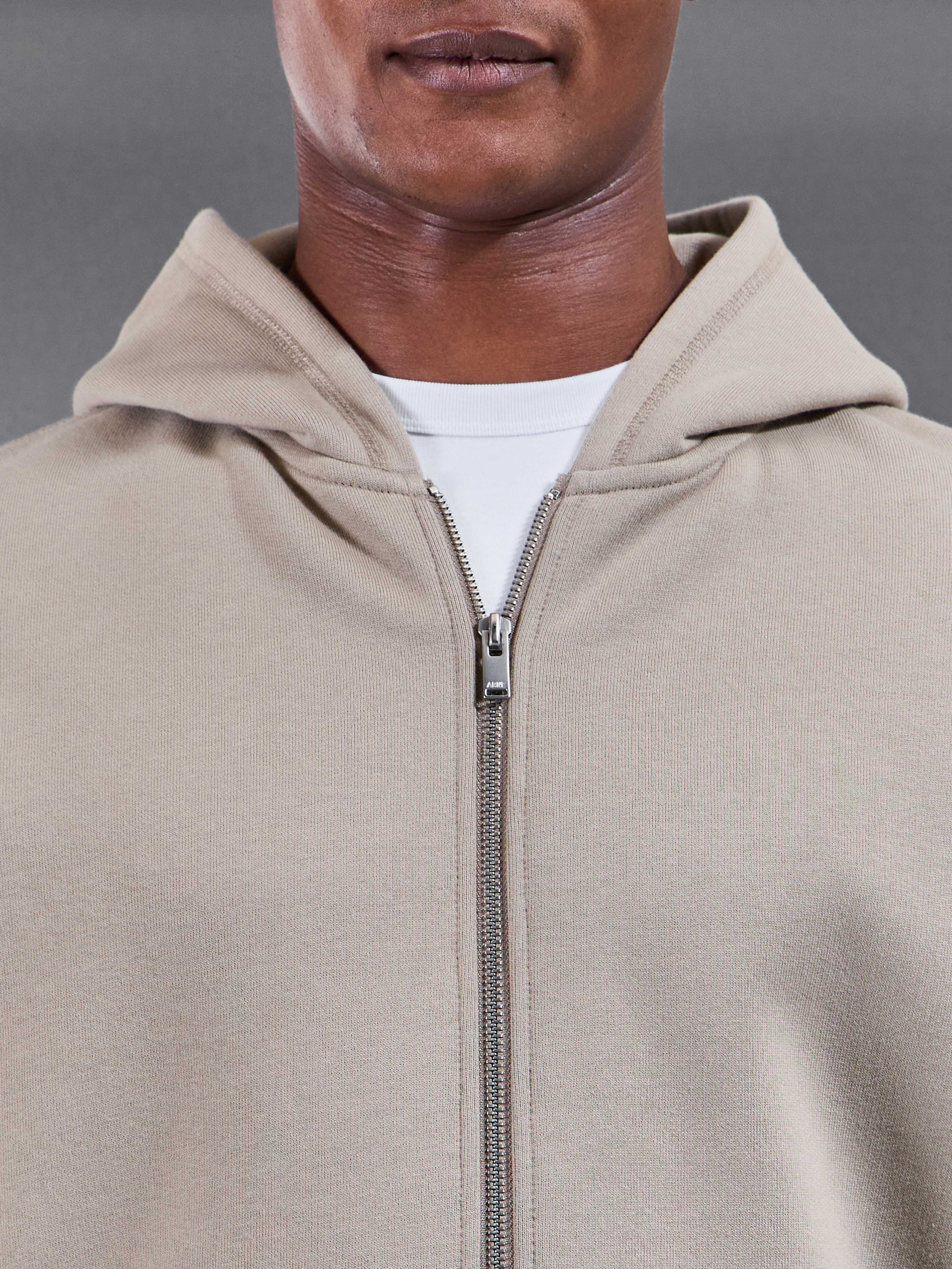 Relaxed Fit Zip Through Hoodie in Stone