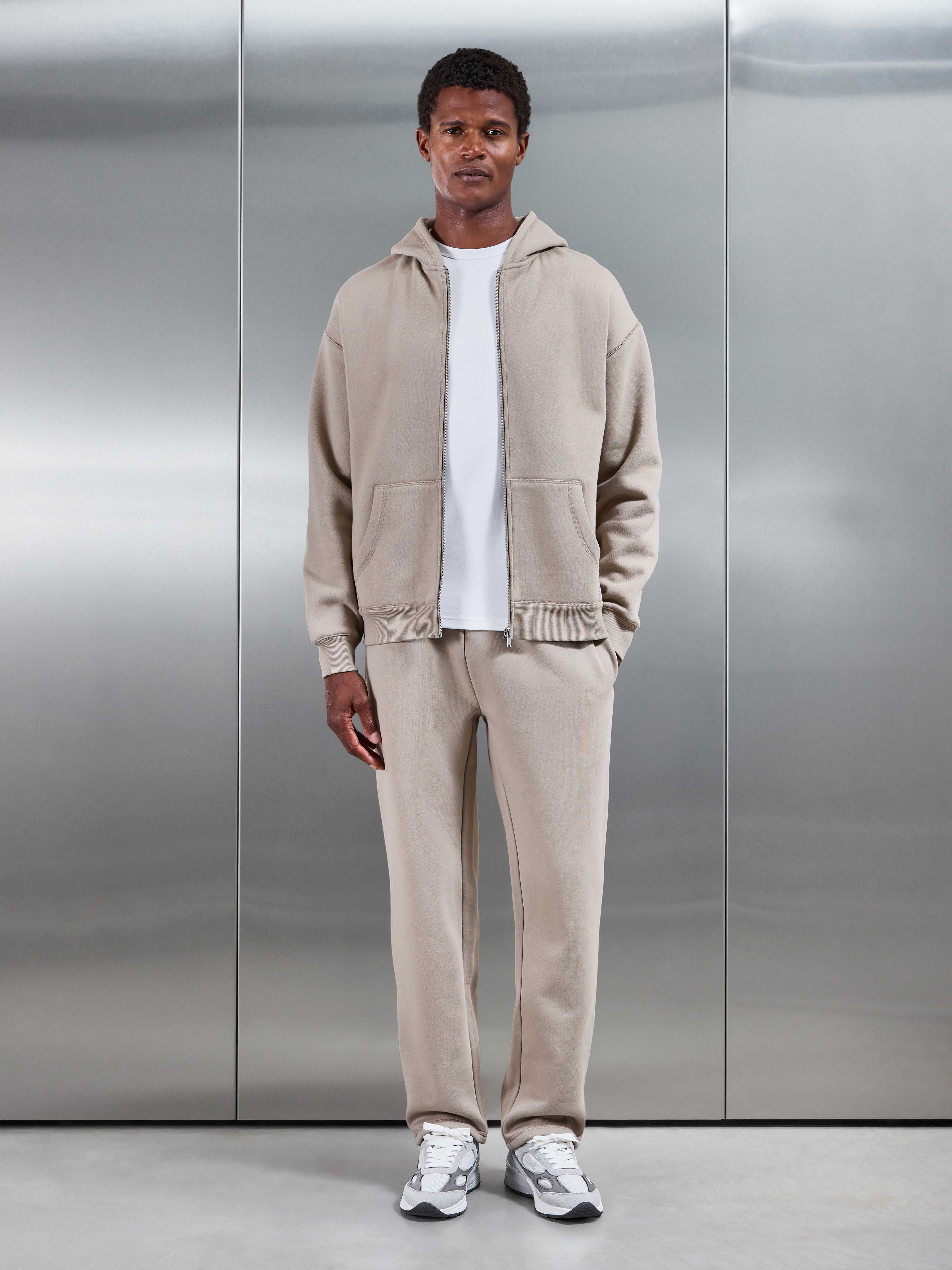 Relaxed Fit Zip Through Hoodie in Stone