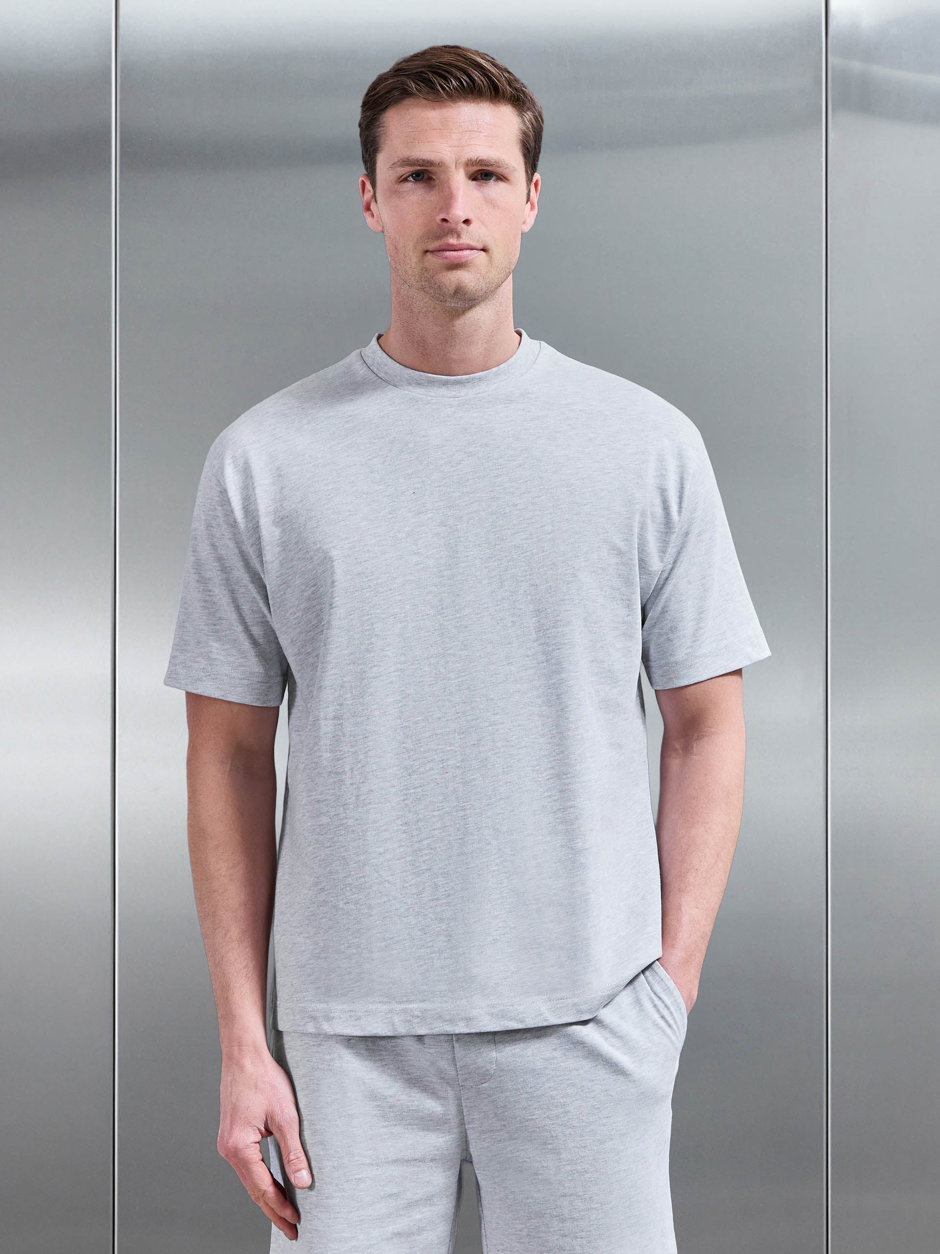Relaxed Fit Cotton T-Shirt in Grey Marl