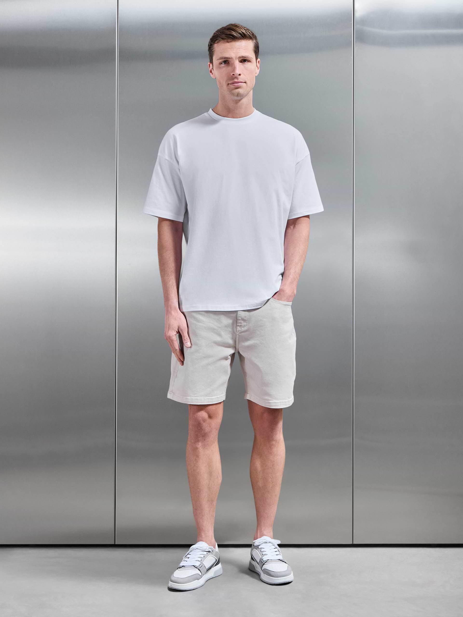 Relaxed Fit Denim Short in Stone