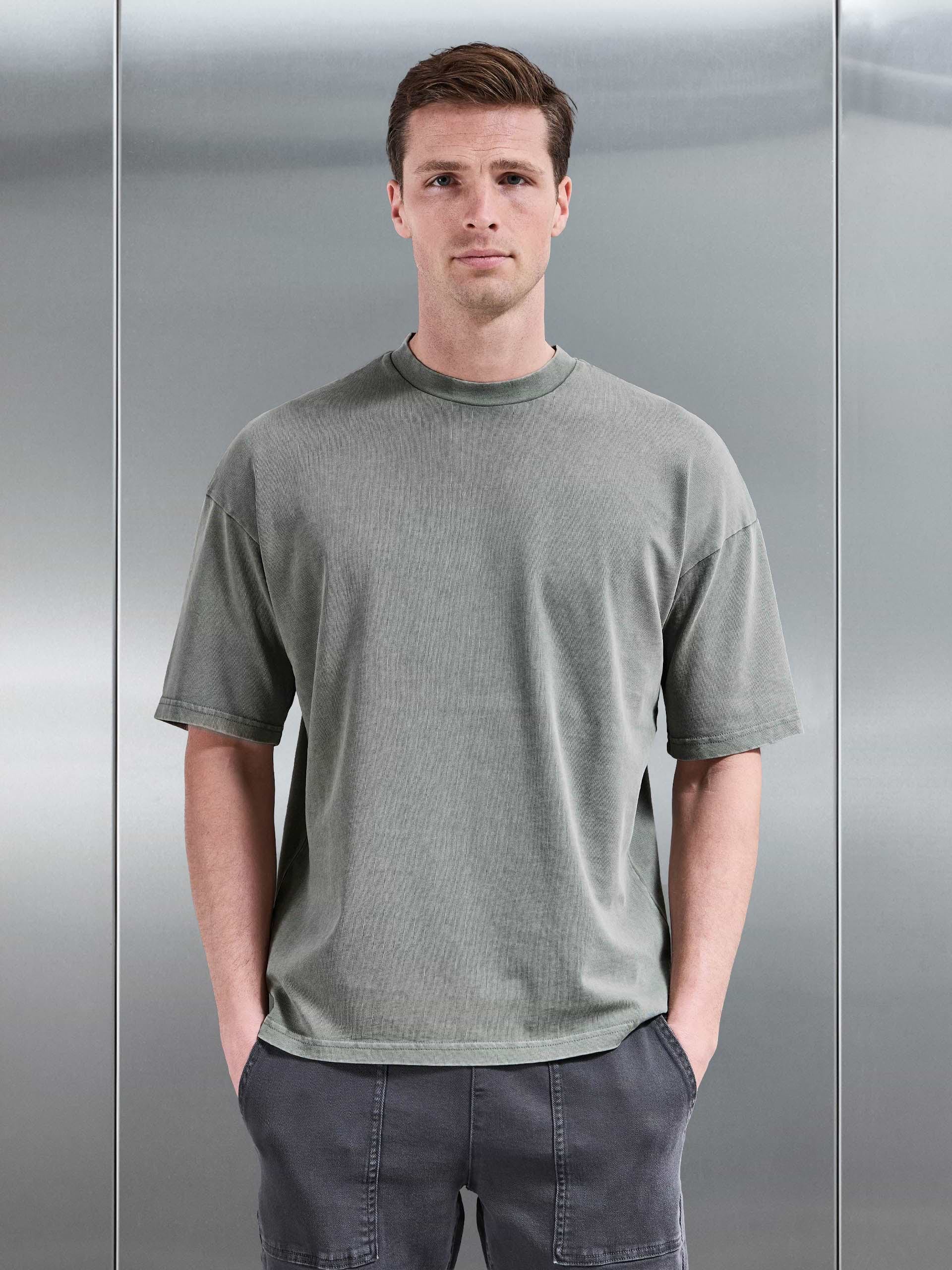 Relaxed Fit Garment Dye T-Shirt in Olive