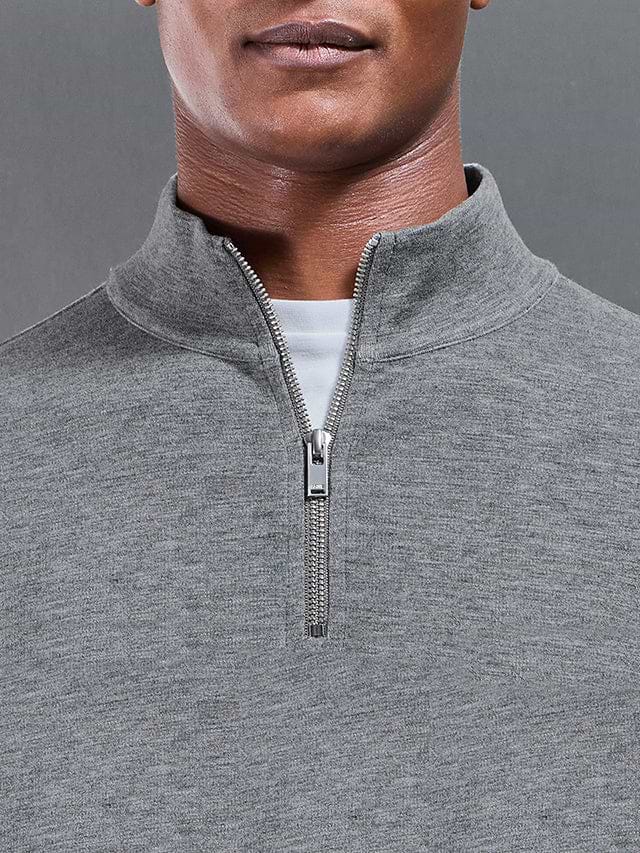 Relaxed Fit Knitted Half Zip in Charcoal Marl
