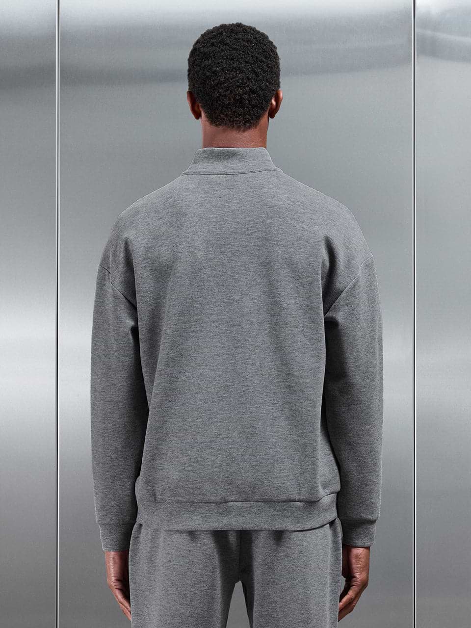 Relaxed Fit Knitted Half Zip in Charcoal Marl