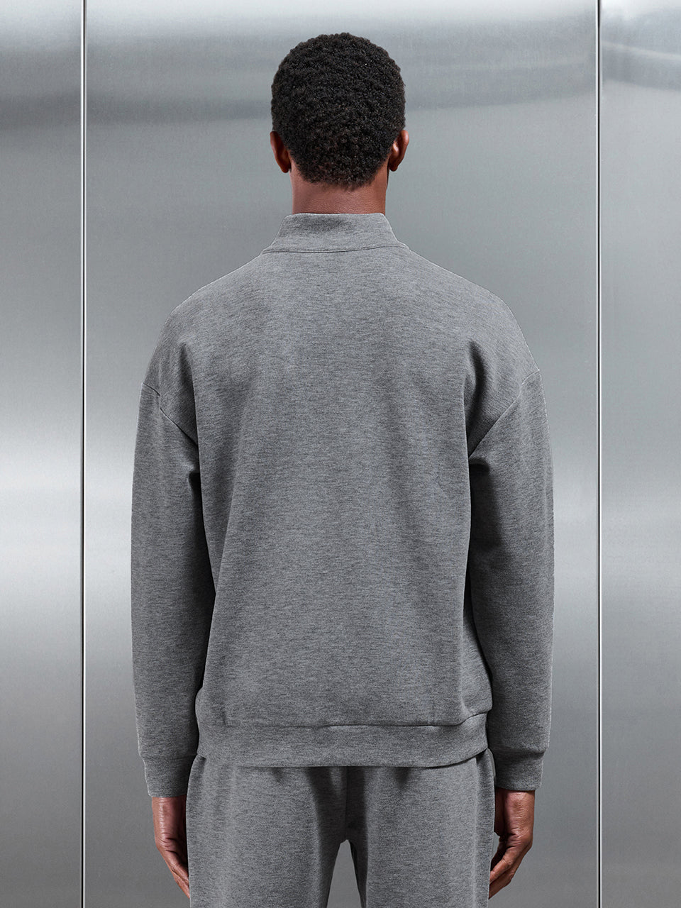 Relaxed Fit Knitted Half Zip in Charcoal Marl