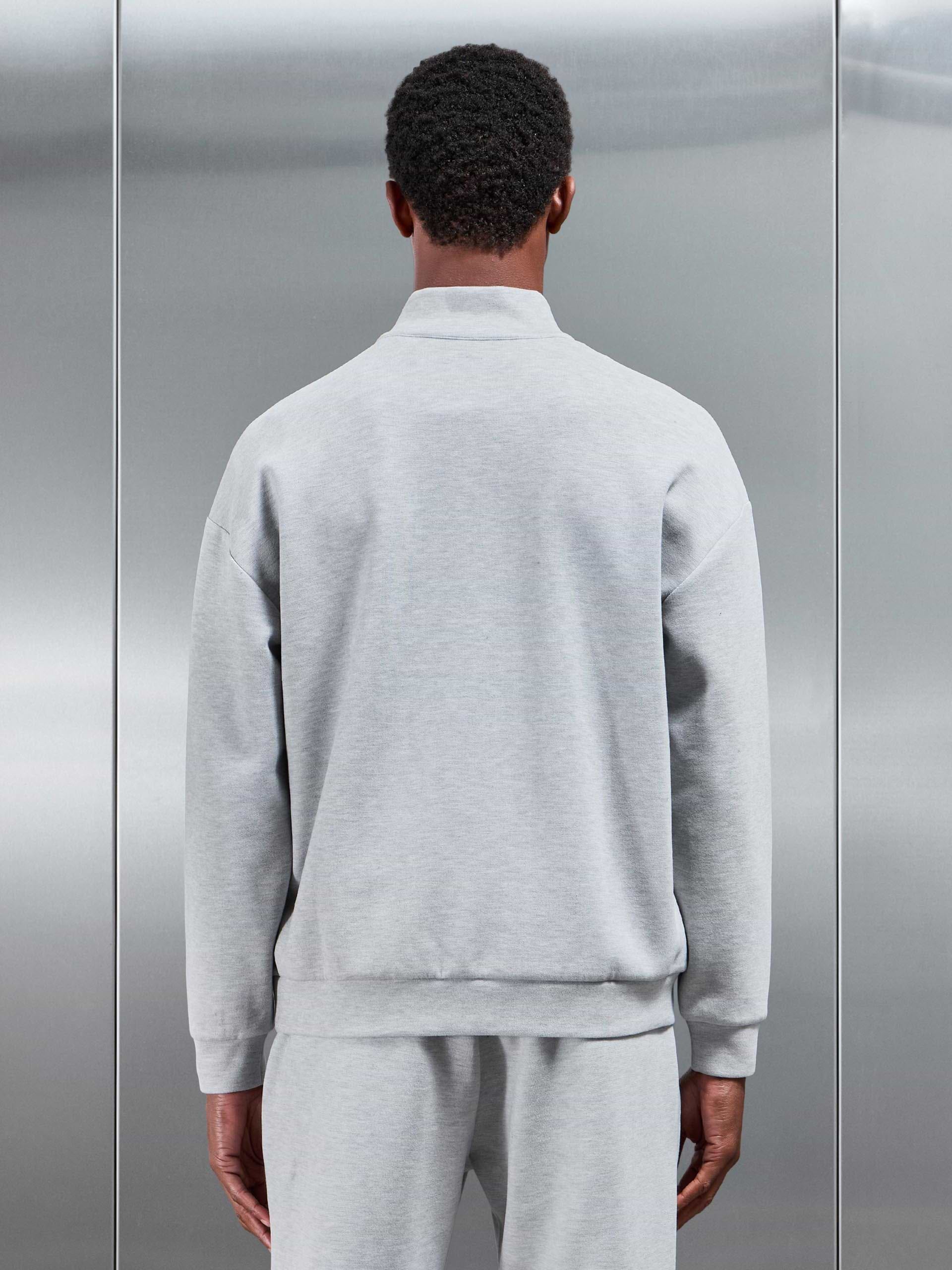 Relaxed Fit Knitted Half Zip in Marl Grey